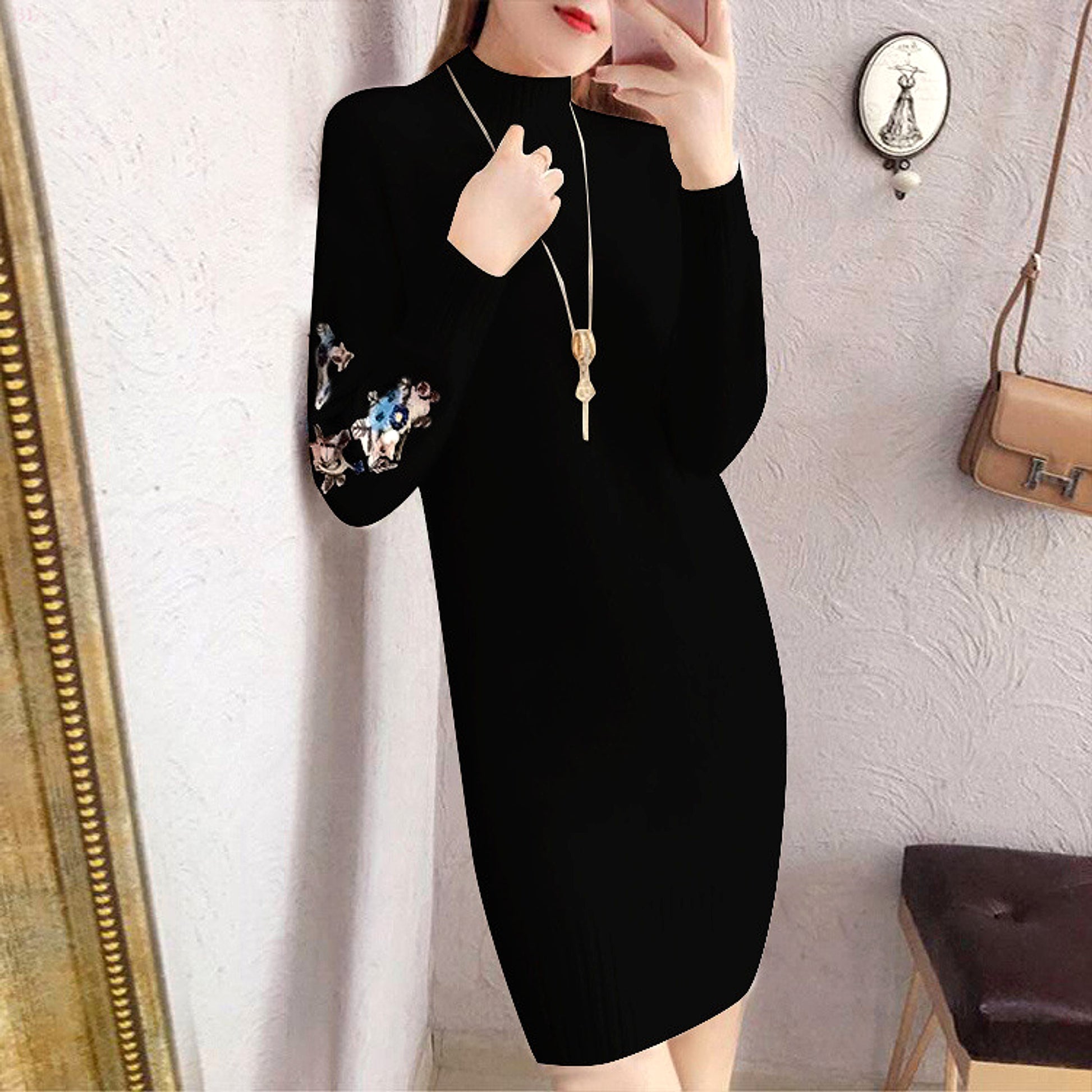 Autumn And Winter Fleece-lined Thickened Woolen Dress Sweater - enhanced image 7