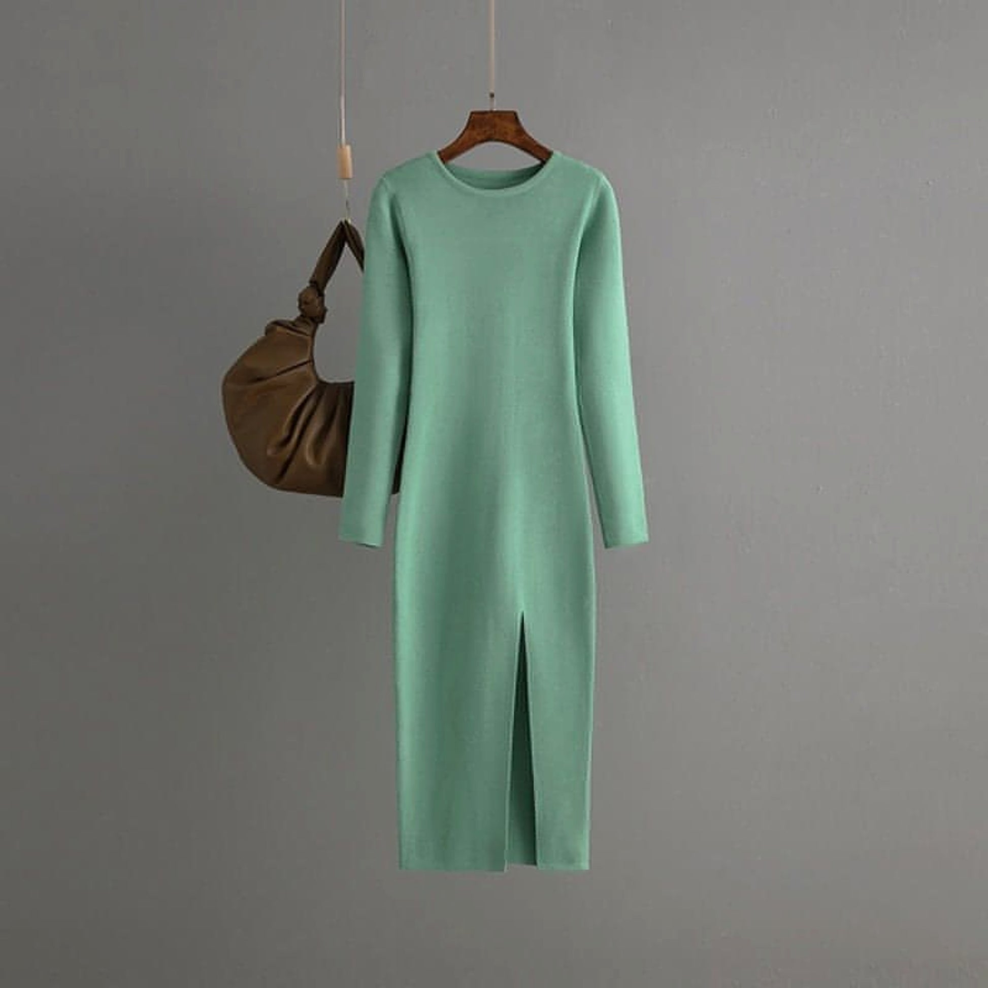 Autumn And Winter Long Sleeve Knitted Backless Round Neck Dress - enhanced image 7