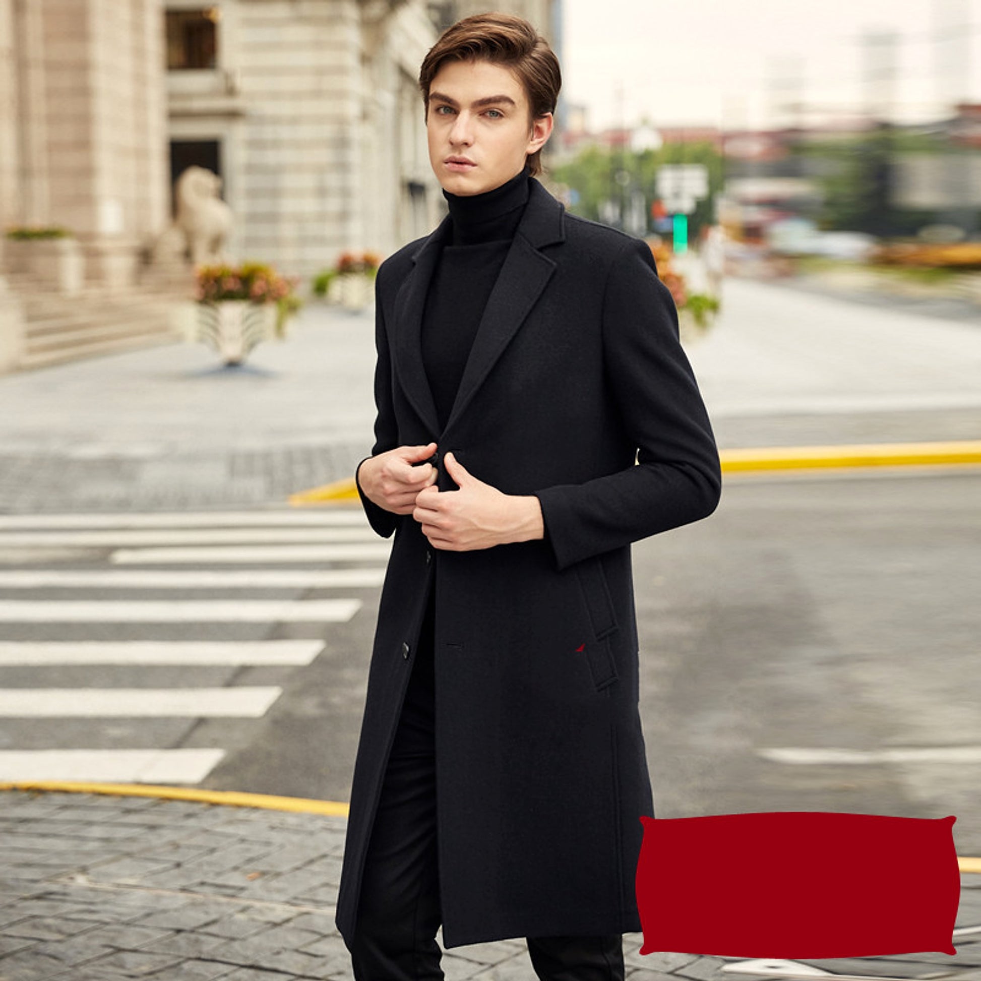 Autumn And Winter Woolen Coat Men's Wool Mid-Length Trench Coat Over The Knee - enhanced image 7