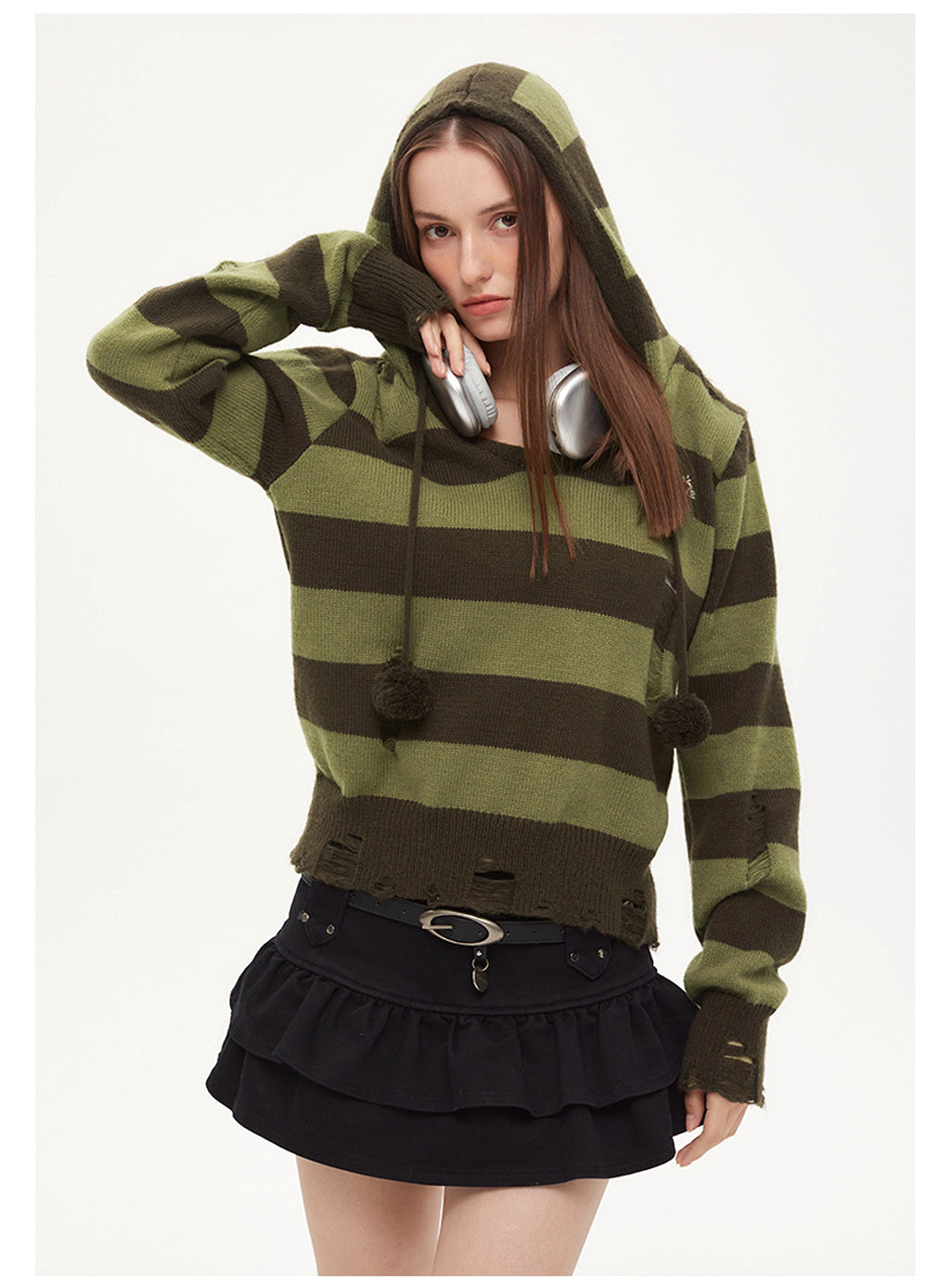 Autumn Hooded Sweater Women Contrast Stripe Thin - enhanced image 7