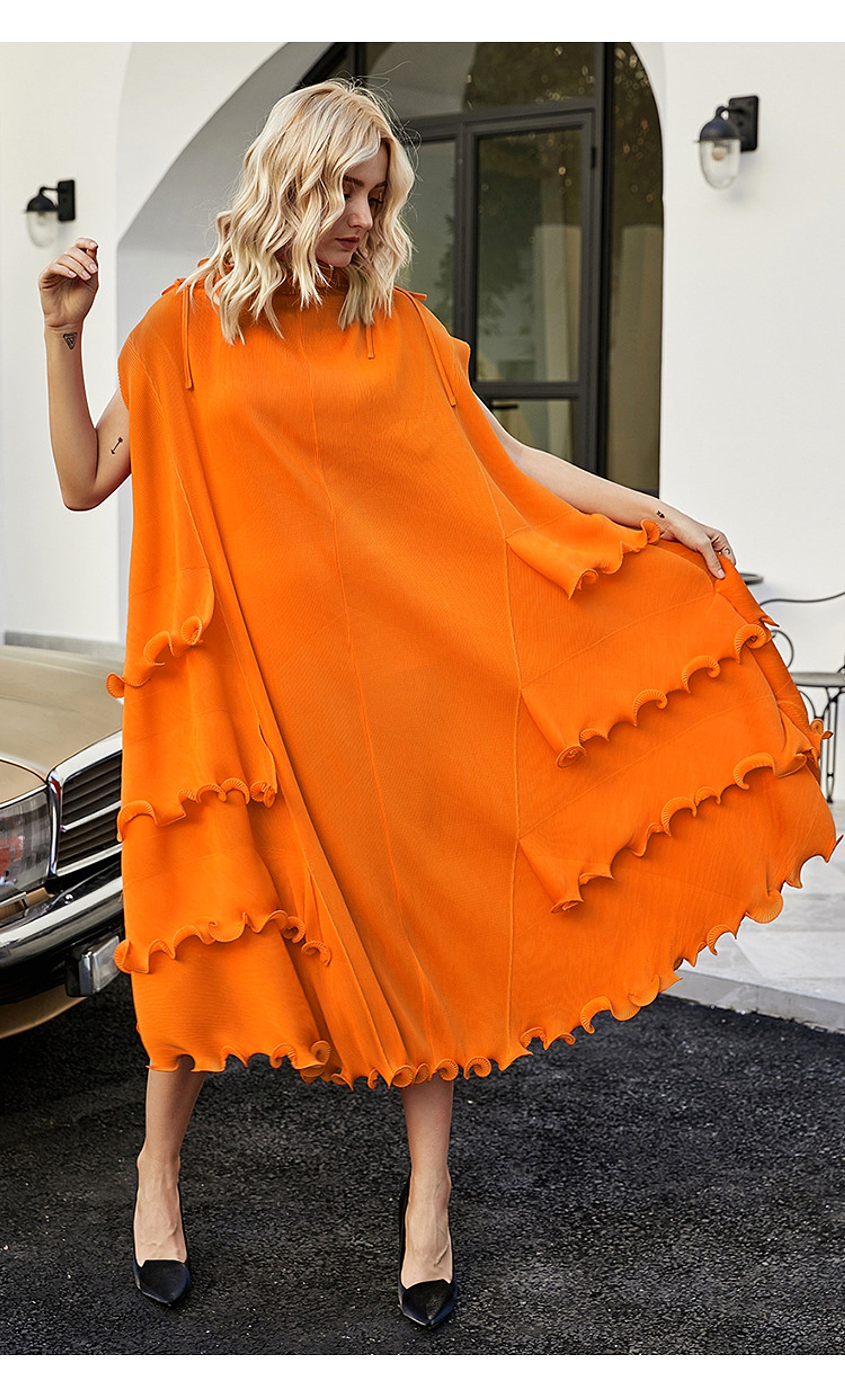 A1. Autumn Short Sleeve Pleated Design Affordable Luxury Fashion Female Dress - enhanced image 7