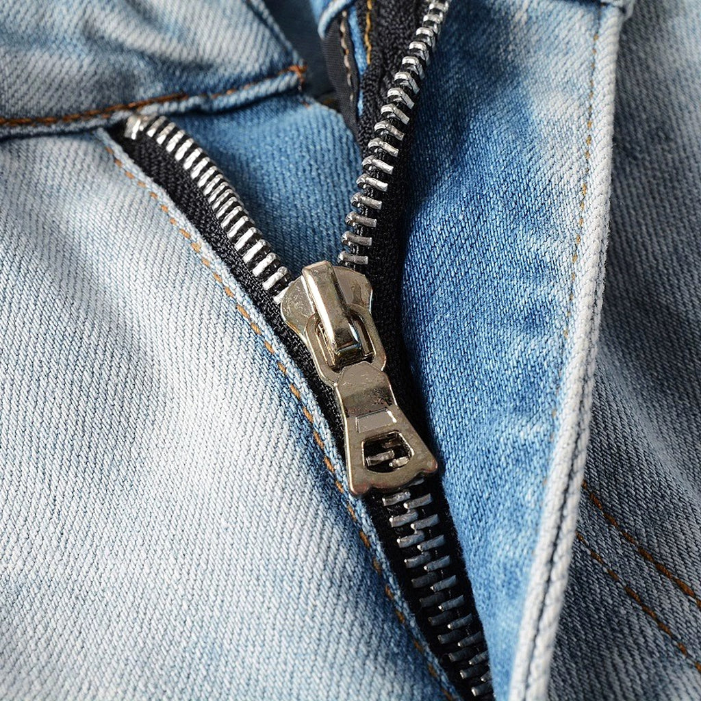 Baby Blue Wash Water Worn Patch Torn Jeans Male - enhanced image 7