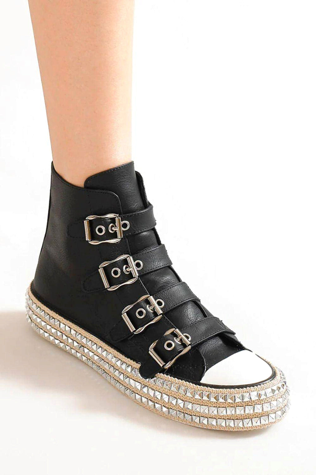 Beast Fashion Multi-Buckle Straps Studded Platform Sneakers - enhanced image 7