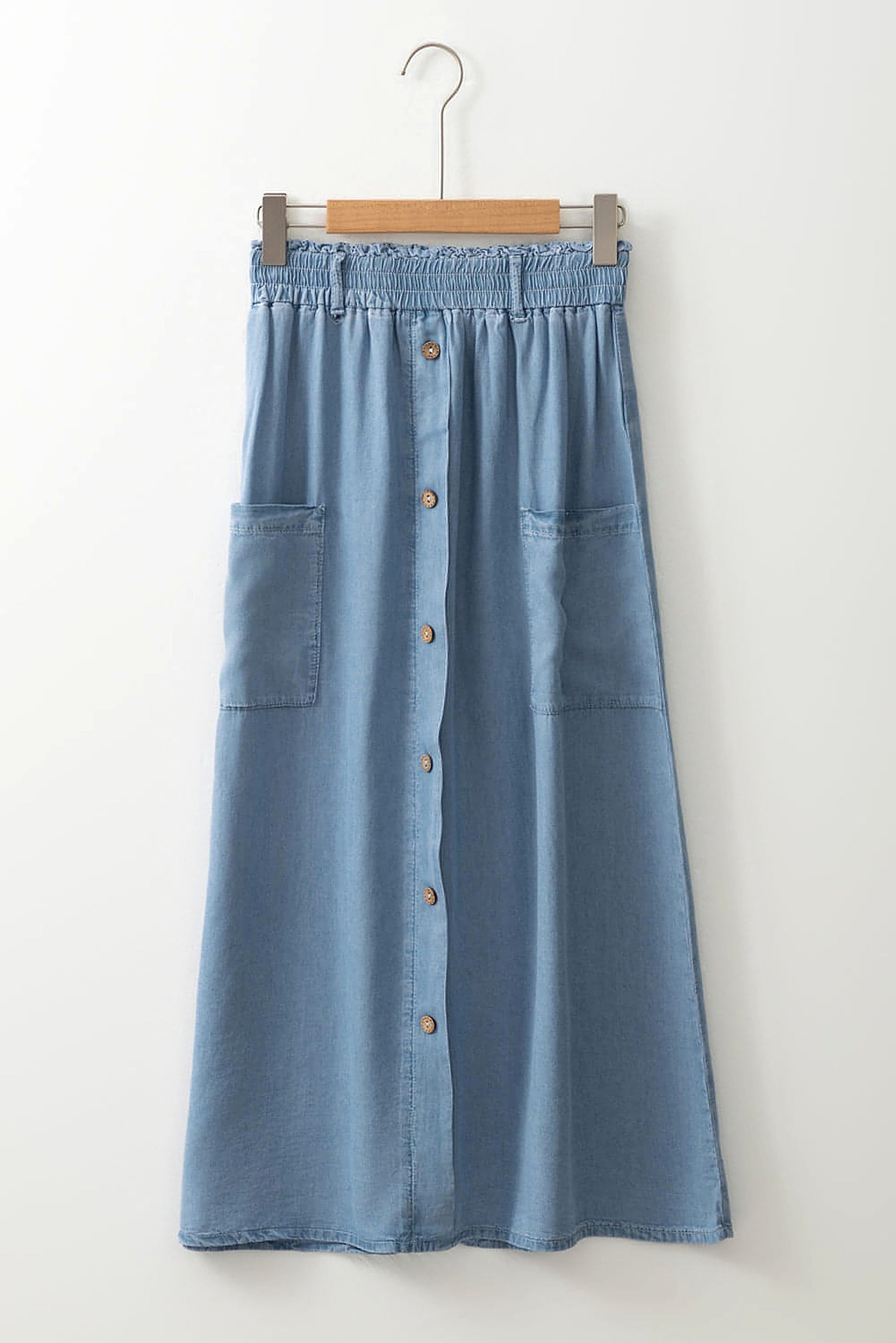 Beau Blue Buttoned Front High Waist Side Pockets Denim Maxi Skirt - enhanced image 7