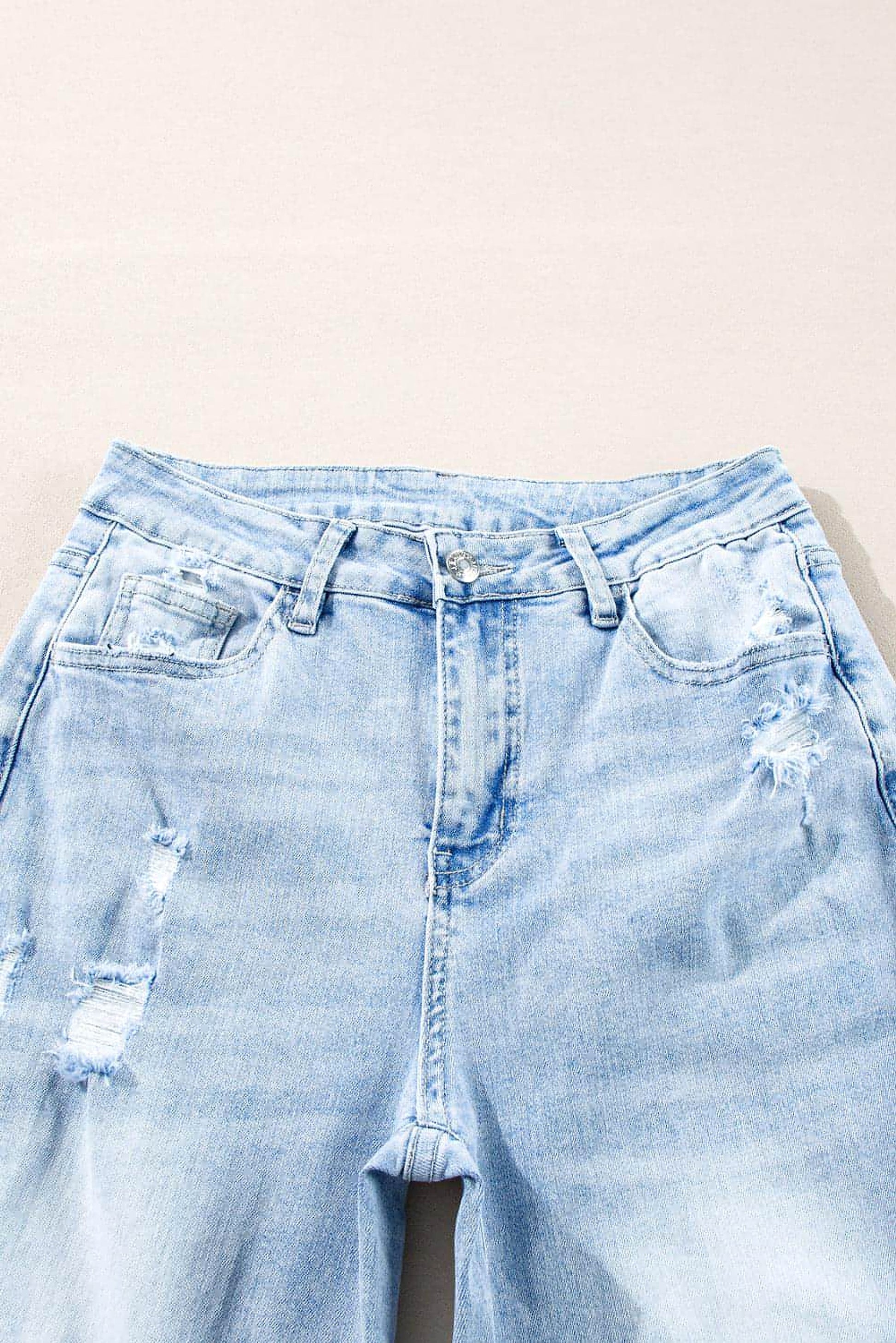 Beau Blue Light Wash Distressed Flare Jeans - enhanced image 7