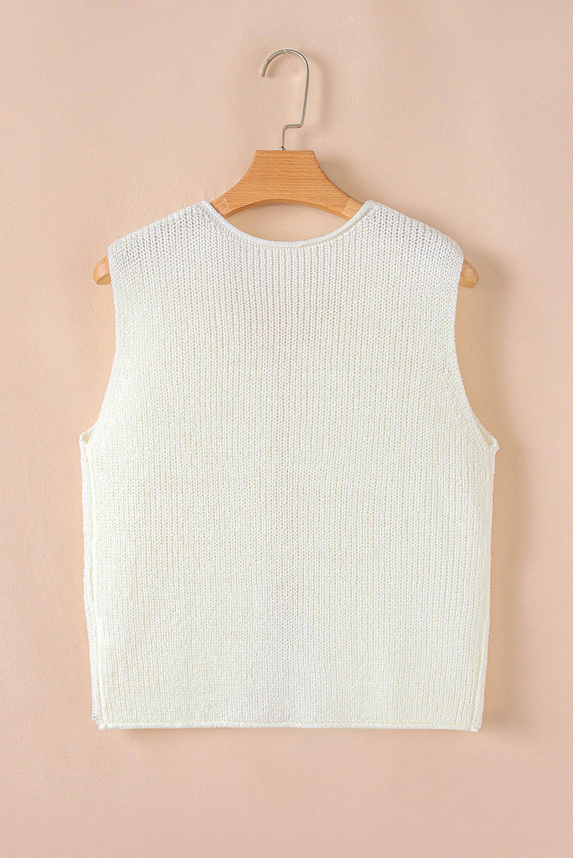 Beige Lace-up Front V Neck Sweater Vest - enhanced image 7