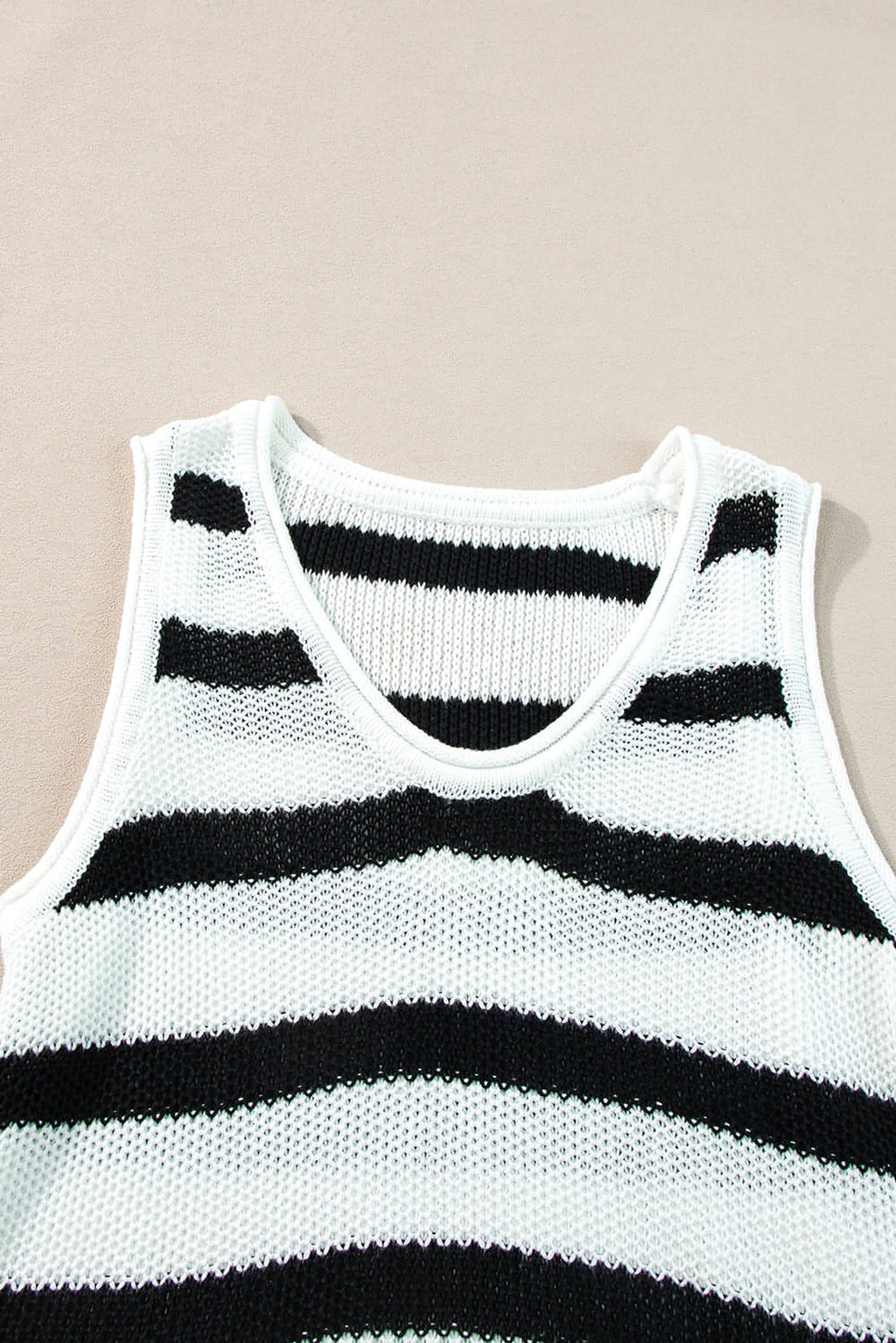 Beige Stripe Loose Knit Fringe Tank Top - enhanced image 7