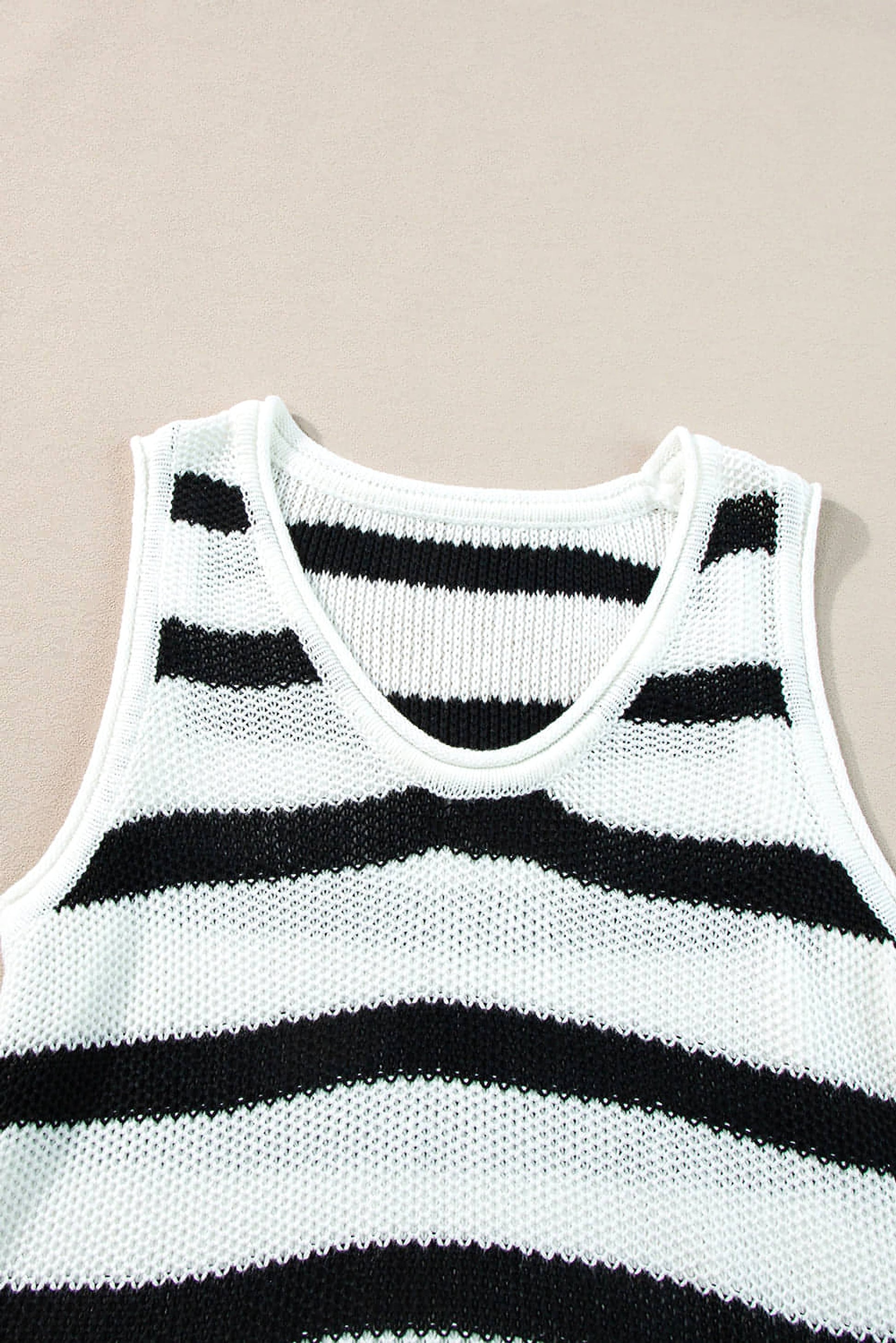 Beige Stripe Loose Knit Fringe Tank Top - enhanced image 7