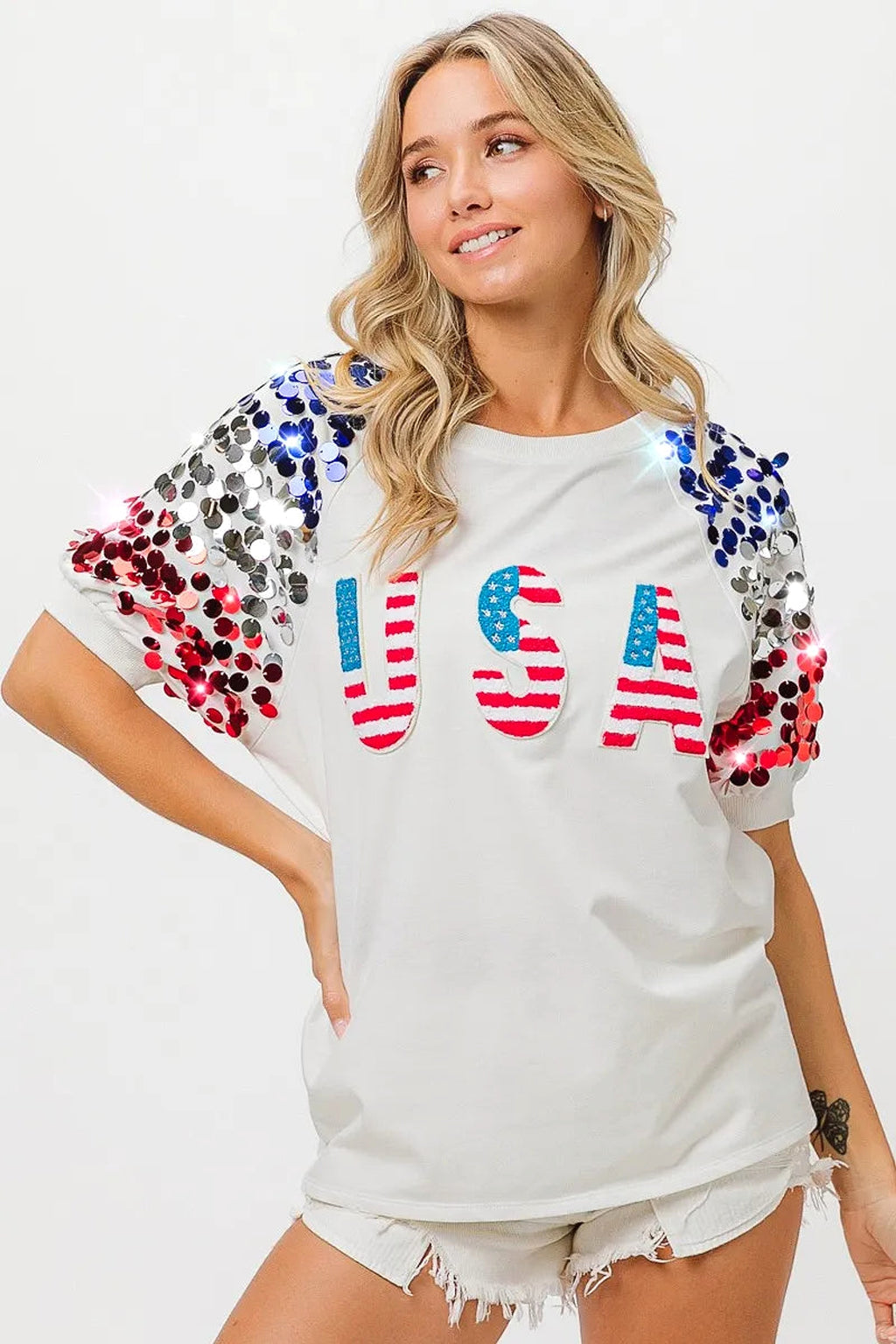 BiBi American Flag Theme Sequin Top - enhanced image 7