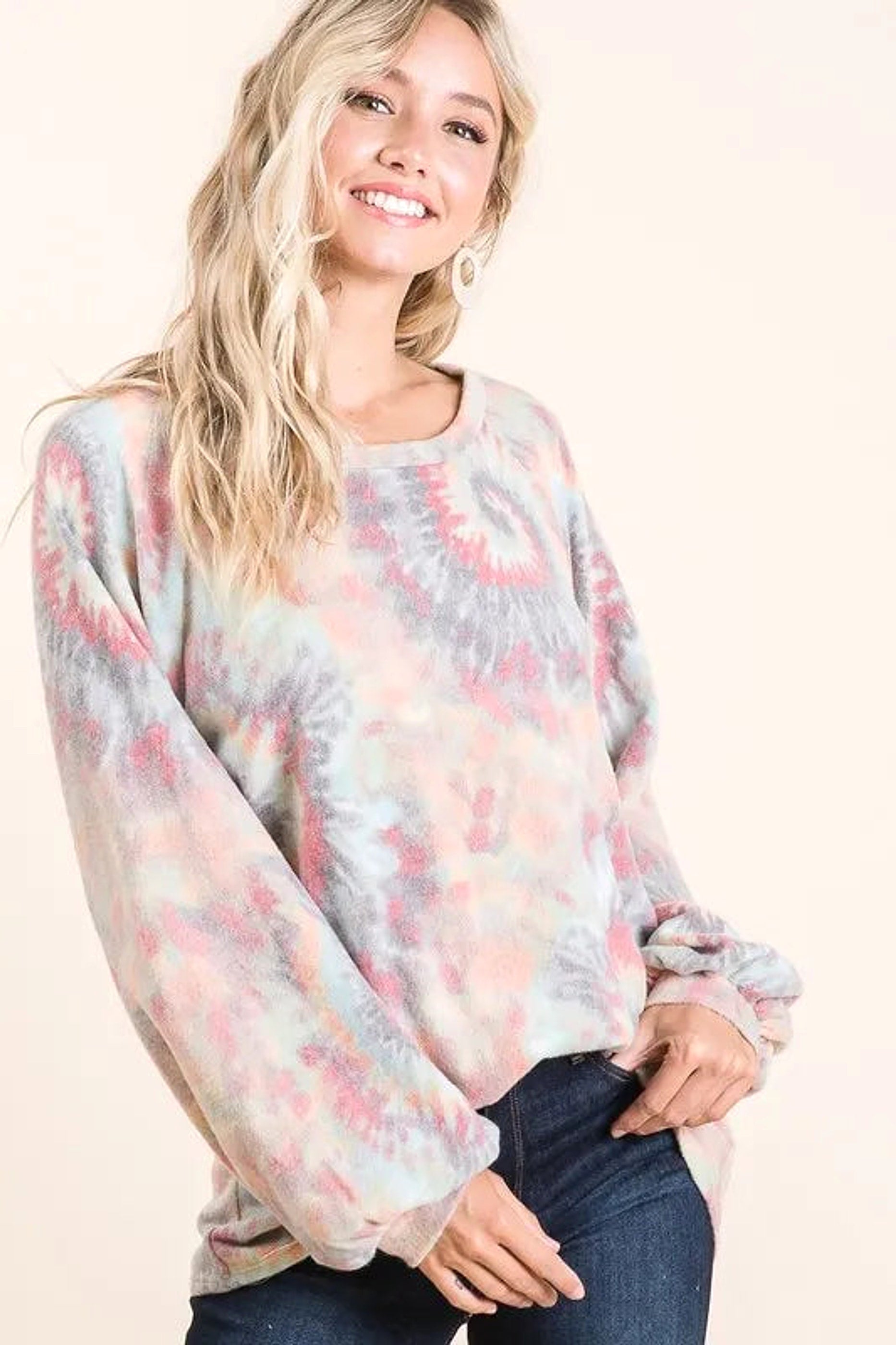 BiBi Brushed Tie Dye Print Top with Puff Sleeves - enhanced image 7