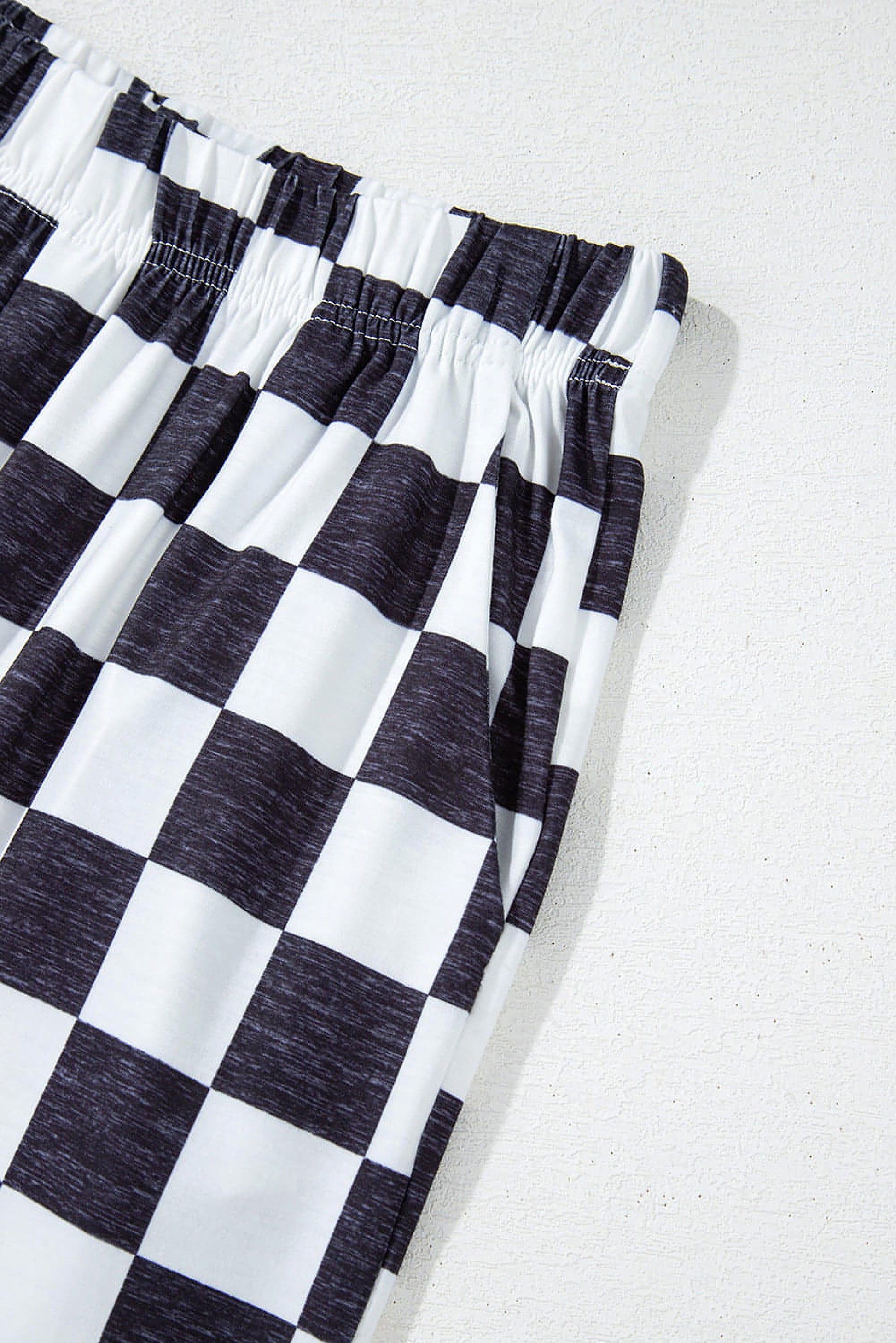 Black 2-Tone Checked Print High Waist Wide Leg Pants - enhanced image 7