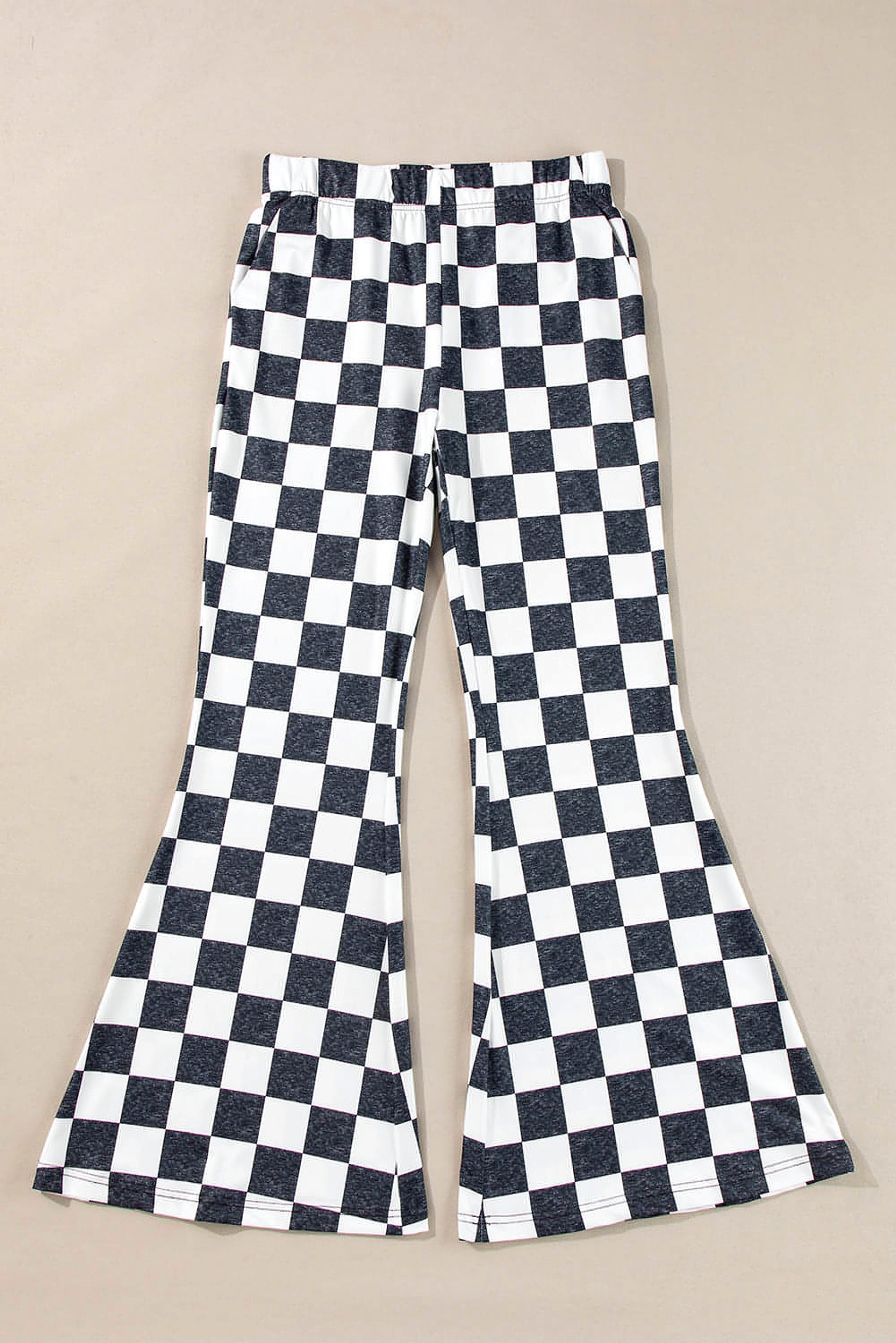 Black Checkerboard High Rise Casual Flared Pants - enhanced image 7