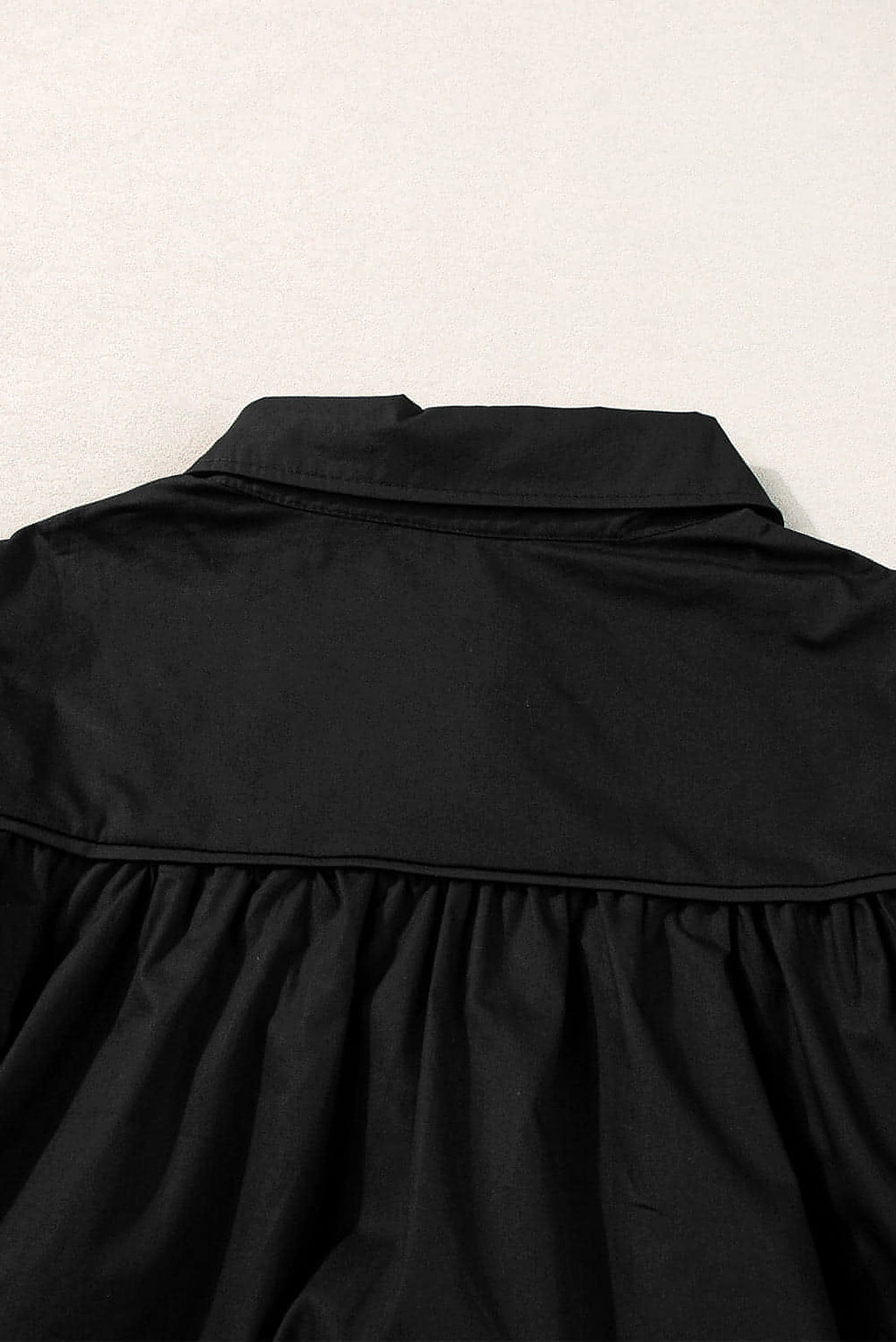 Black Crisp Puff Sleeve Loose Shirt - enhanced image 7