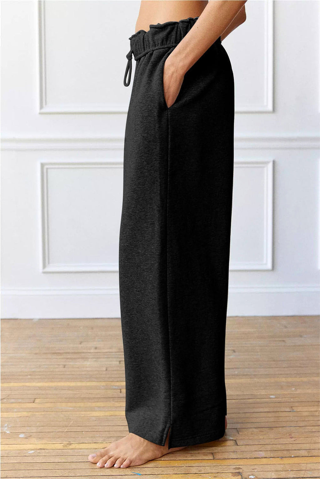 Black Elastic High Waist Drawstring Sweatpants - enhanced image 7