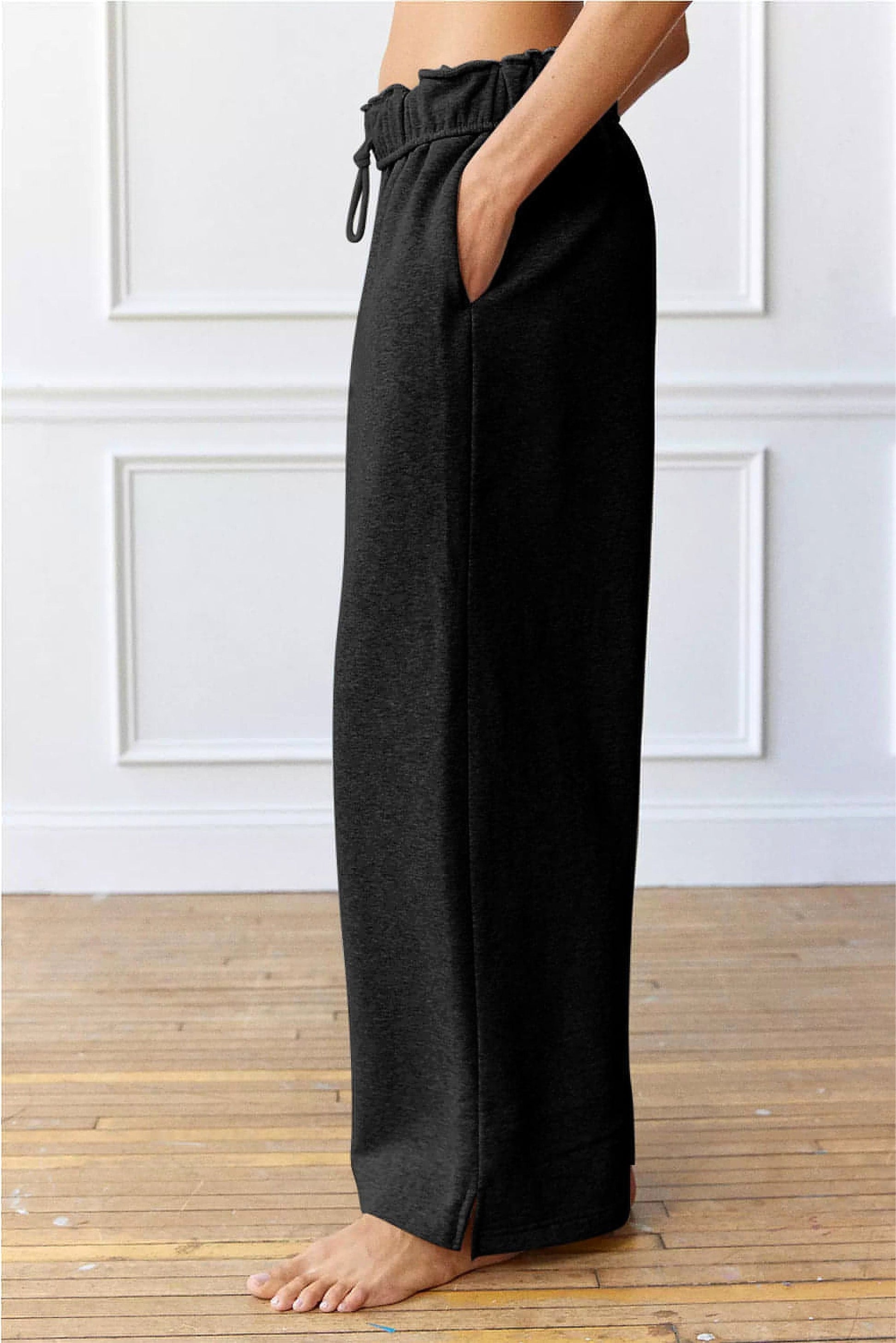 Black Elastic High Waist Drawstring Sweatpants - enhanced image 7