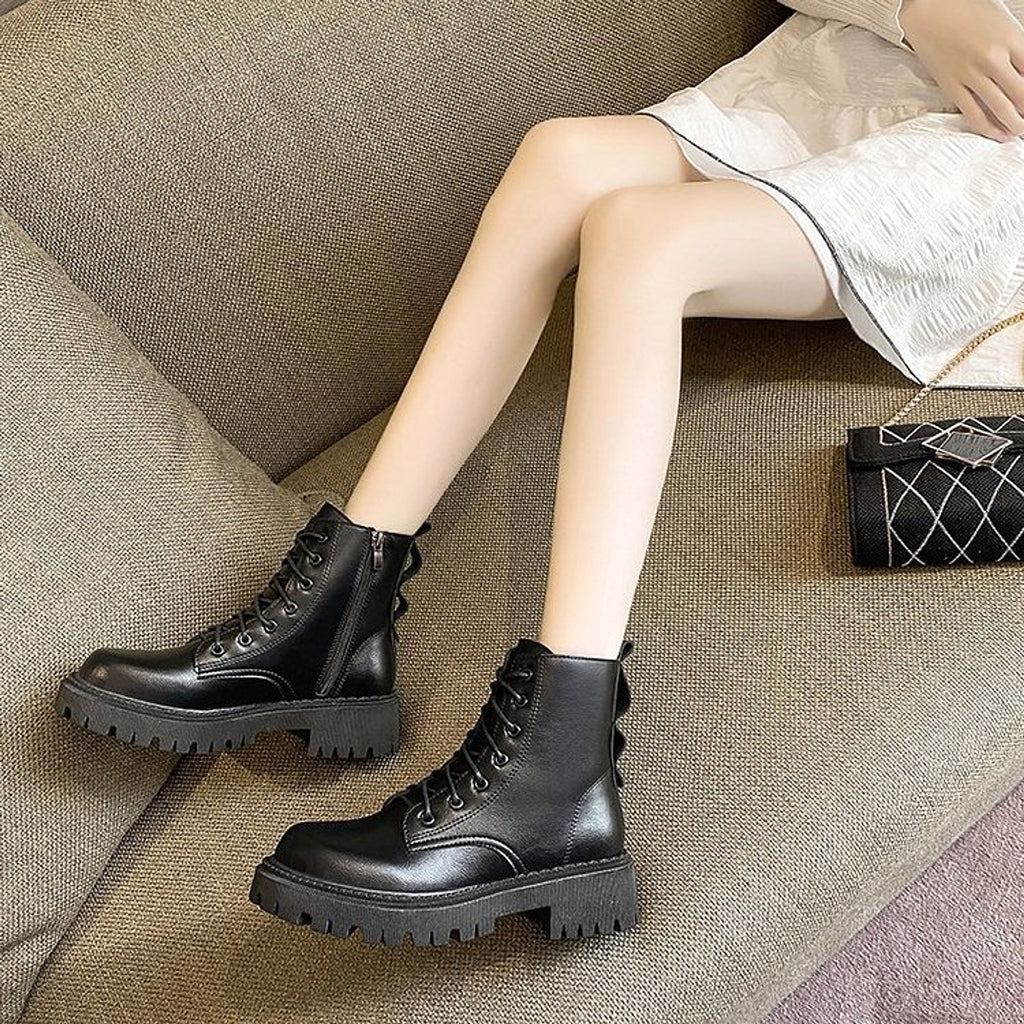 Black  boots women's tide autumn and winter new style all-match thick bottom - enhanced image 7