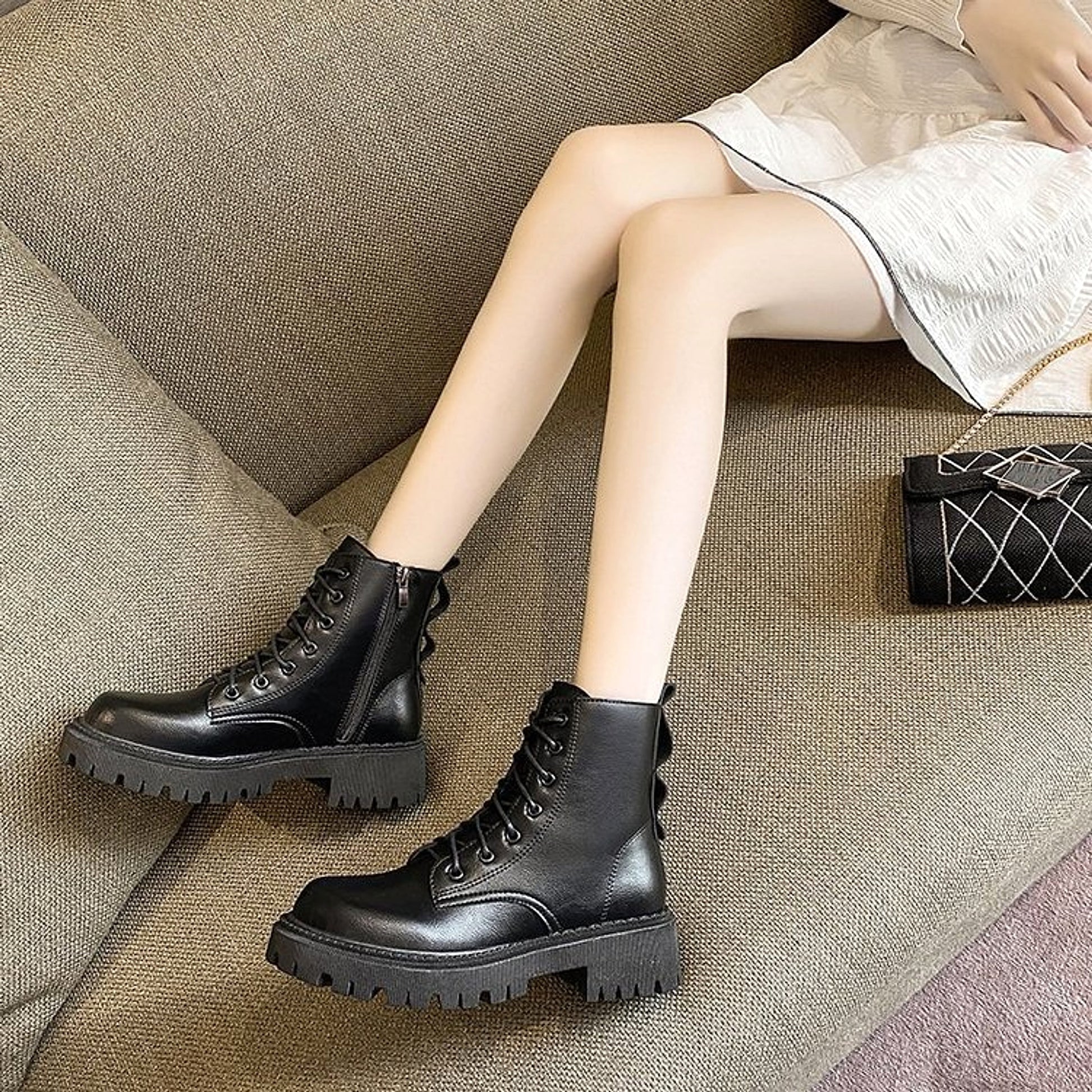 Black  boots women's tide autumn and winter new style all-match thick bottom - enhanced image 7