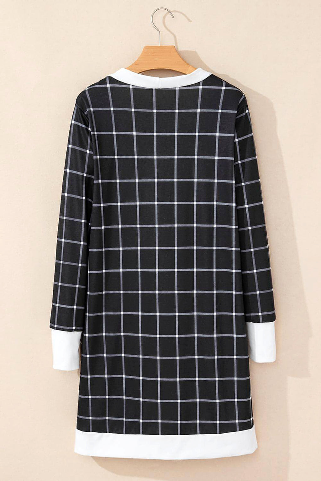 Black Plaid Colorblock Edge Open Cardigan with Pocket - enhanced image 7