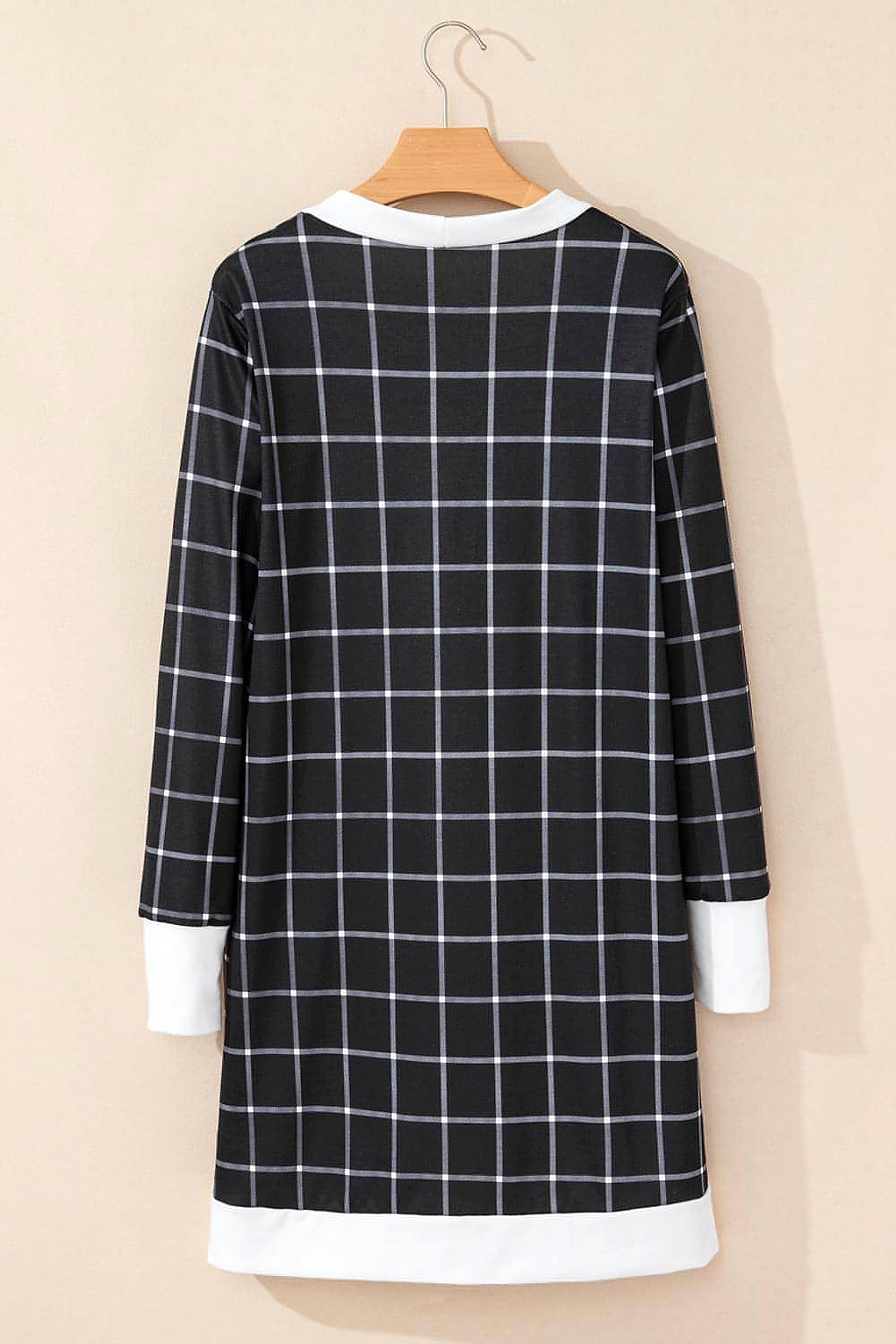 Black Plaid Colorblock Edge Open Cardigan with Pocket - enhanced image 7