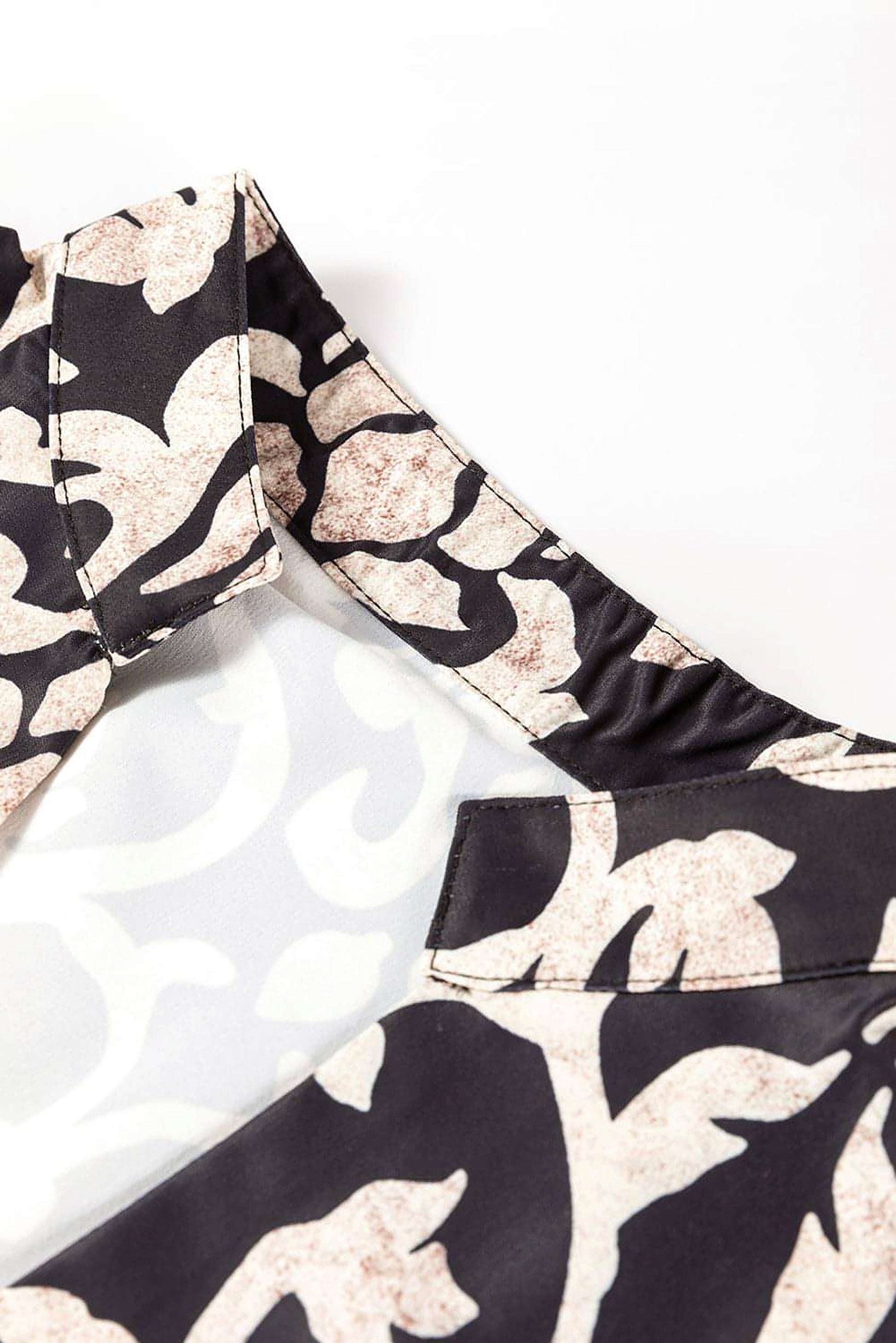 Black Retro Floral Mixed Print Split Neck A-line Dress - enhanced image 7