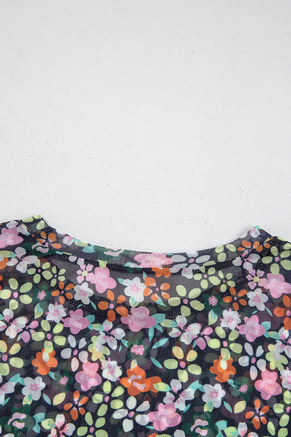 Black Sheer Floral Mesh Round Neck T Shirt - enhanced image 7