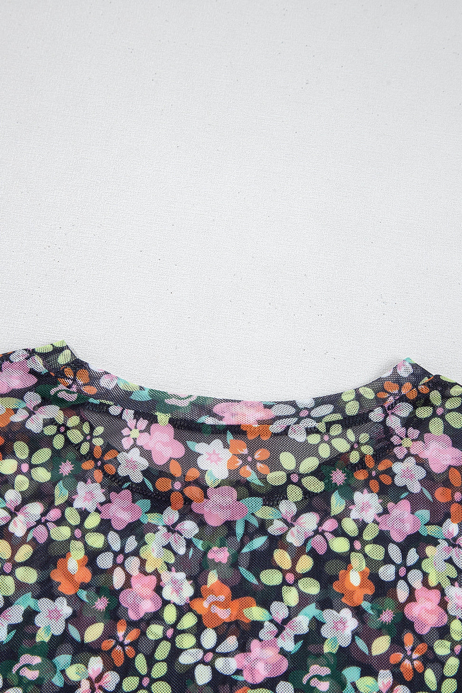 Black Sheer Floral Mesh Round Neck T Shirt - enhanced image 7