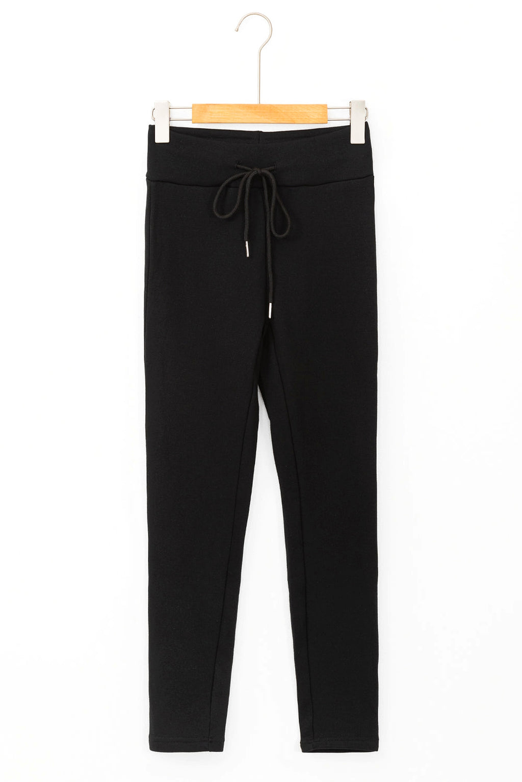 Black Solid Drawstring Waist Thermal Lined Leggings - enhanced image 7