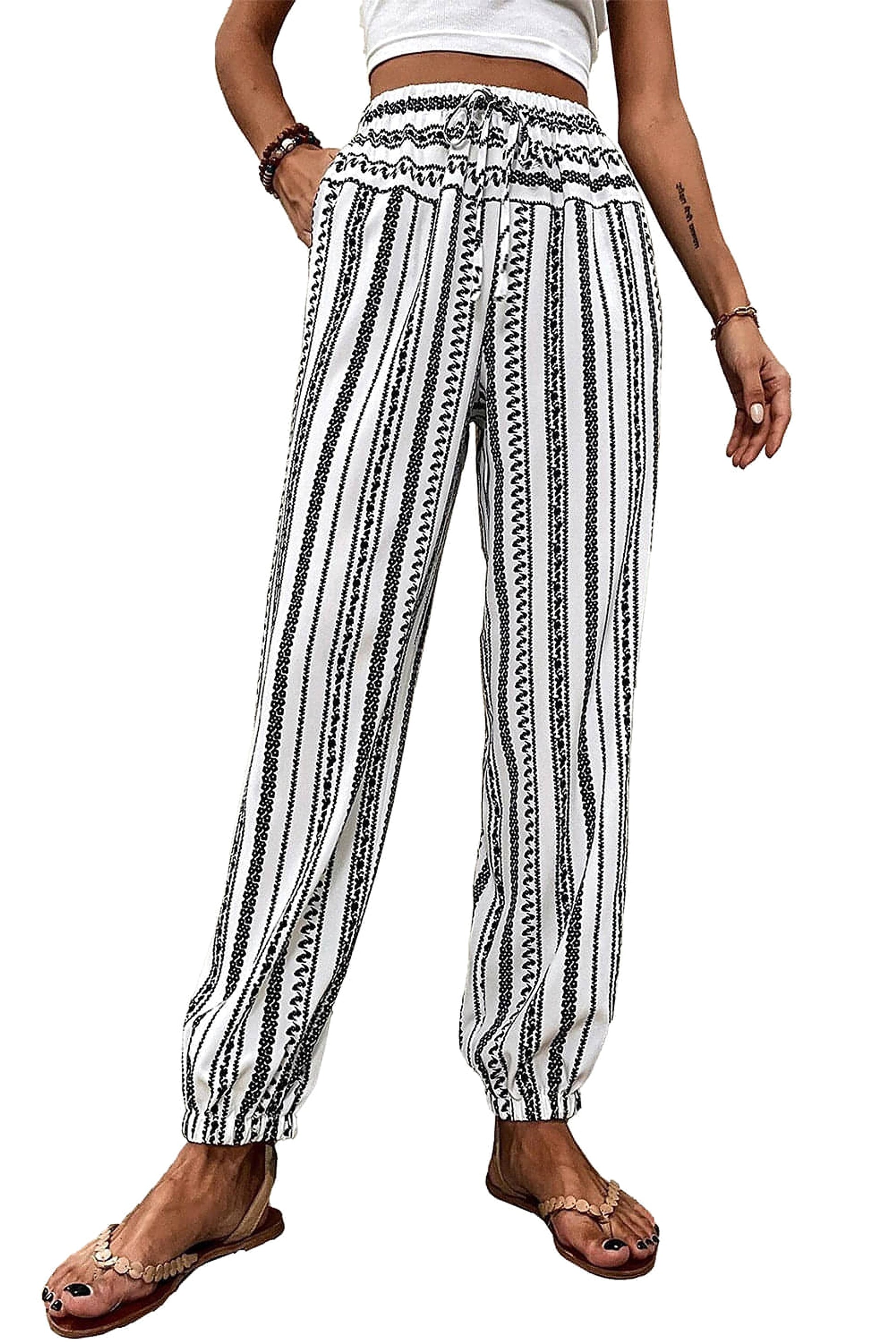 Black Stripe Boho Striped Print Casual Pants - enhanced image 7