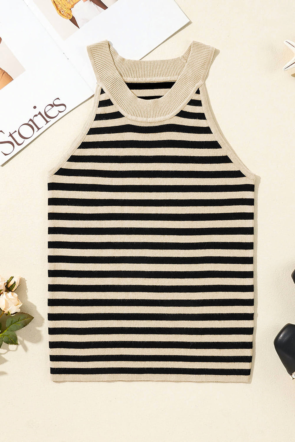 Black Stripe Crew Neck Slim Fit Sweater Vest - enhanced image 7