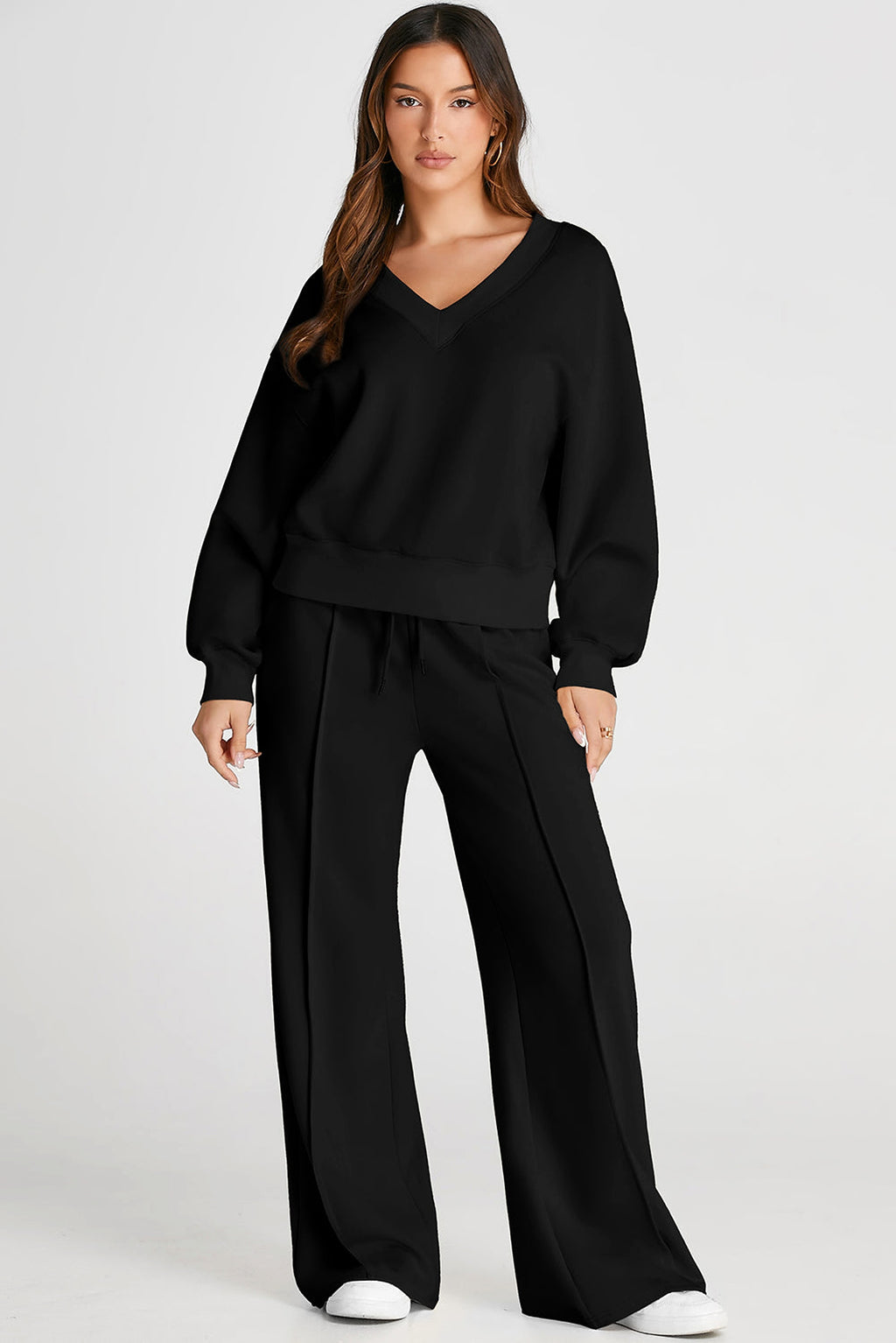 Black V Neck Cropped Seamed High Waist Sports Wear - enhanced image 7