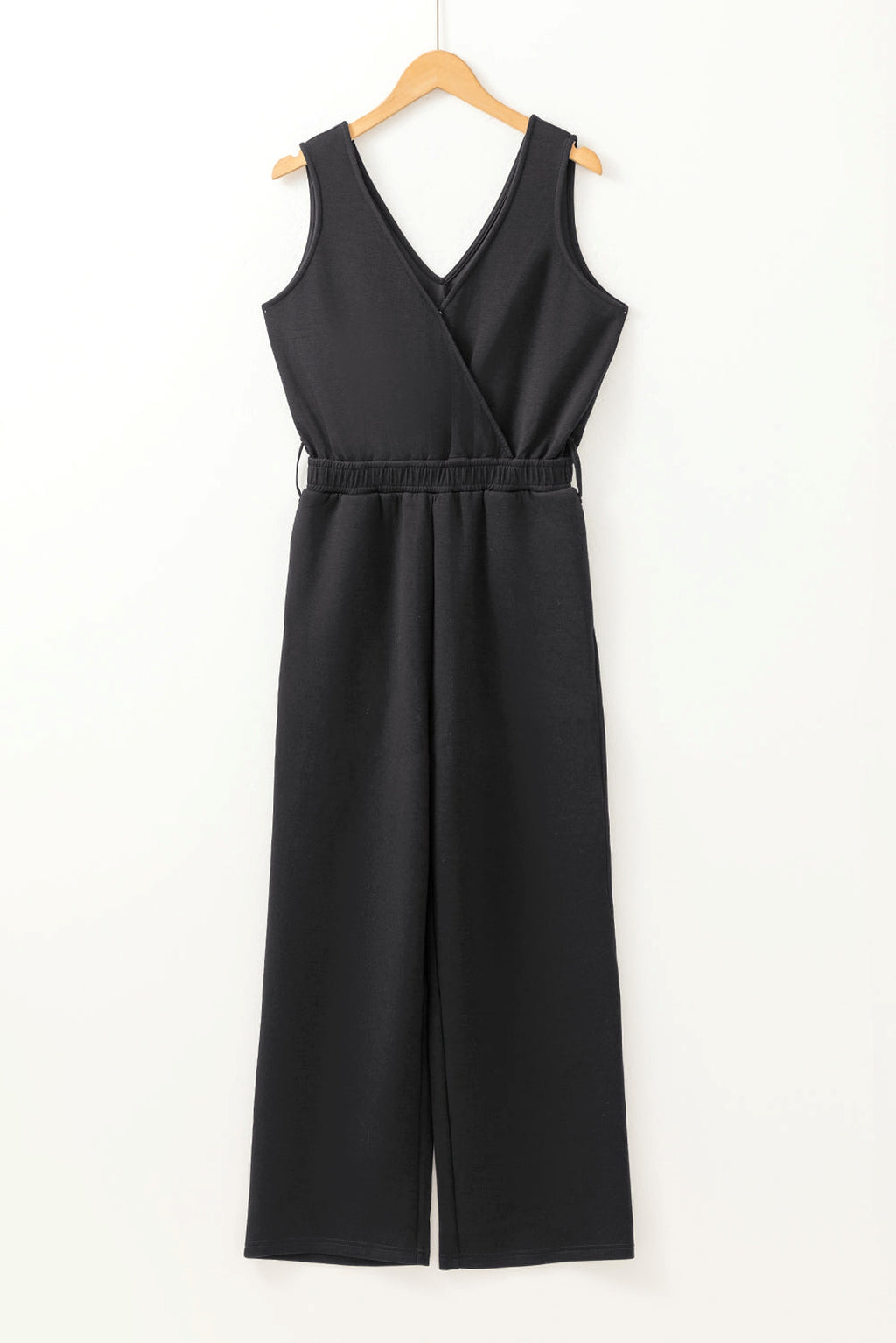 Black Wrap V Neck Sleeveless High Waist Jumpsuit - enhanced image 7