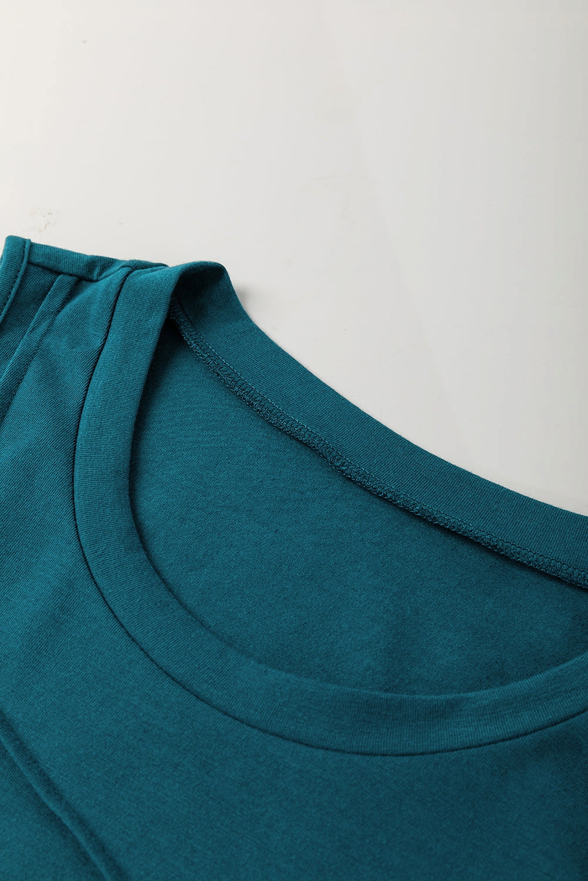 Blue Sapphire Solid Color Stitching Detail Round Neck Tank Top - enhanced image 7
