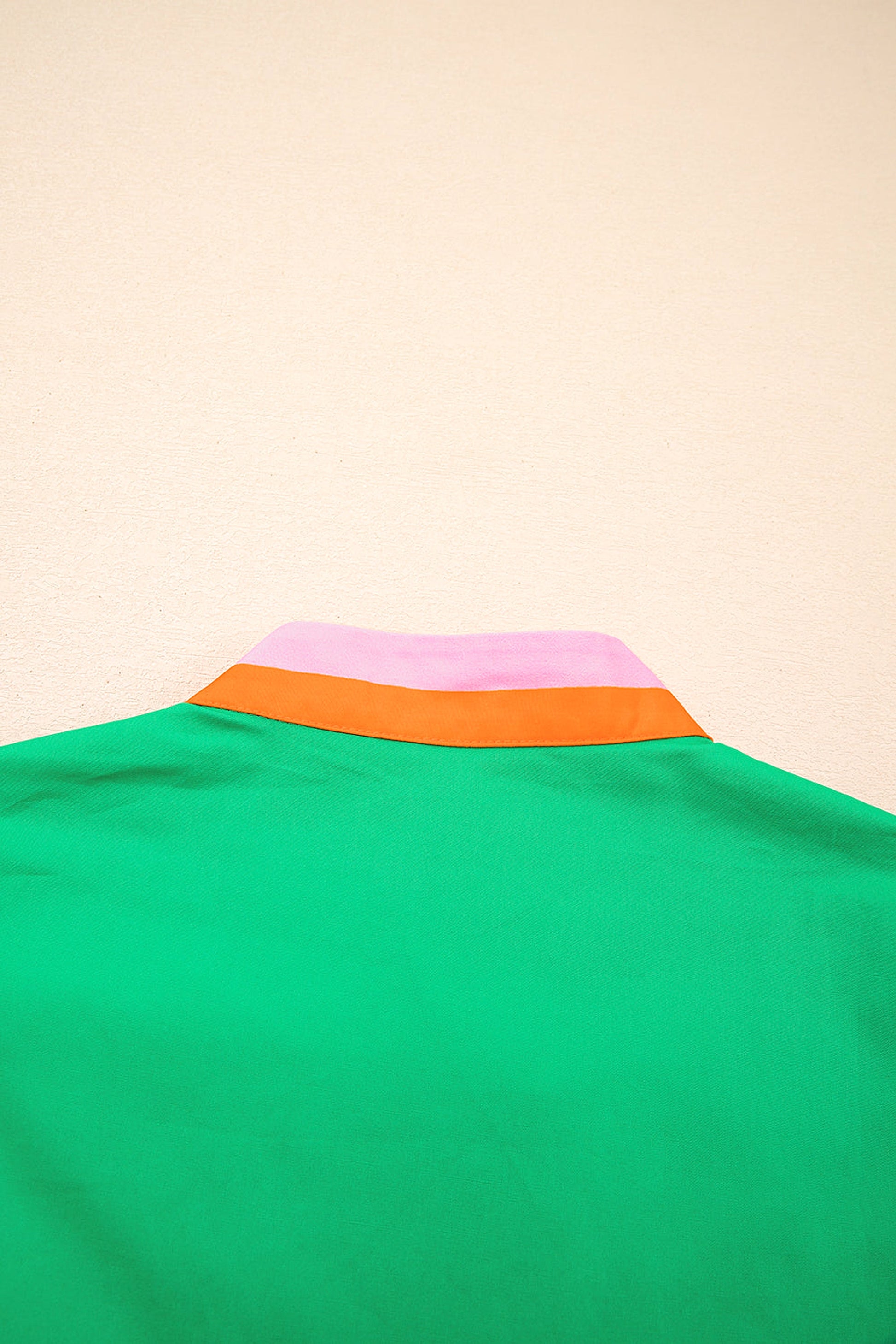 Bright Green Contrast Striped V Neck Collision Short Puff Sleeve Blouse - enhanced image 7