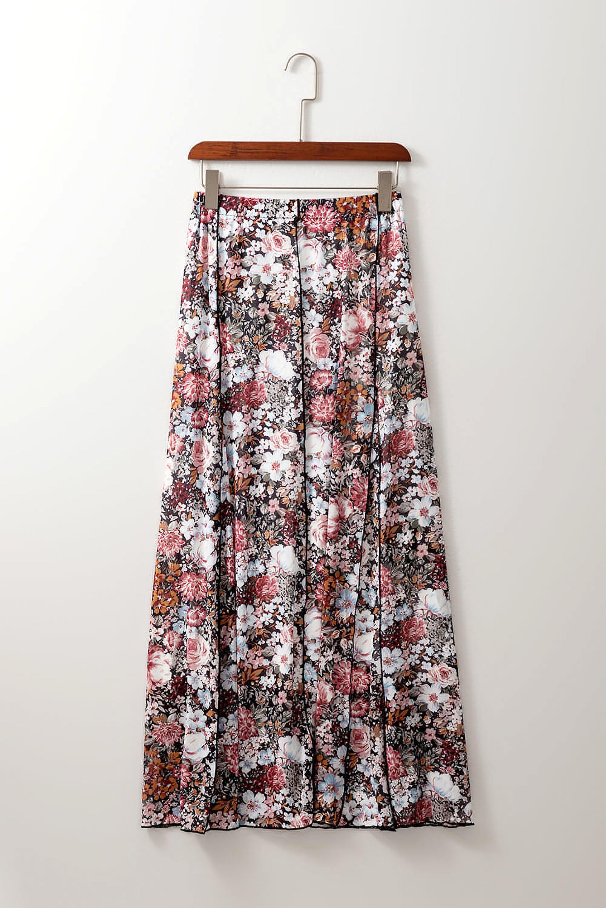 Brown Floral Print High Waist Maxi Skirt - enhanced image 7