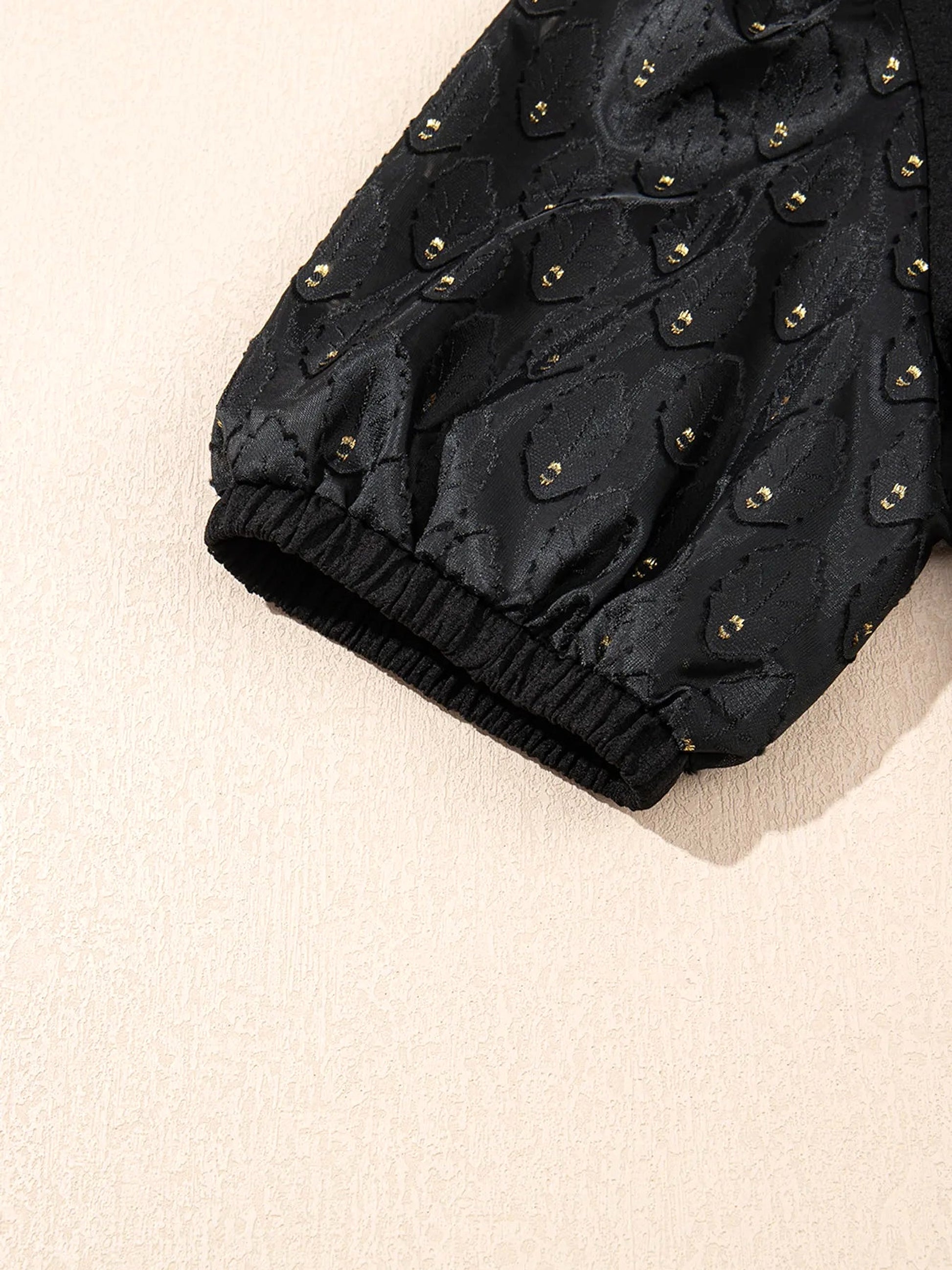 Bubble Sleeve Patchwork Textured Blouse - enhanced image 7