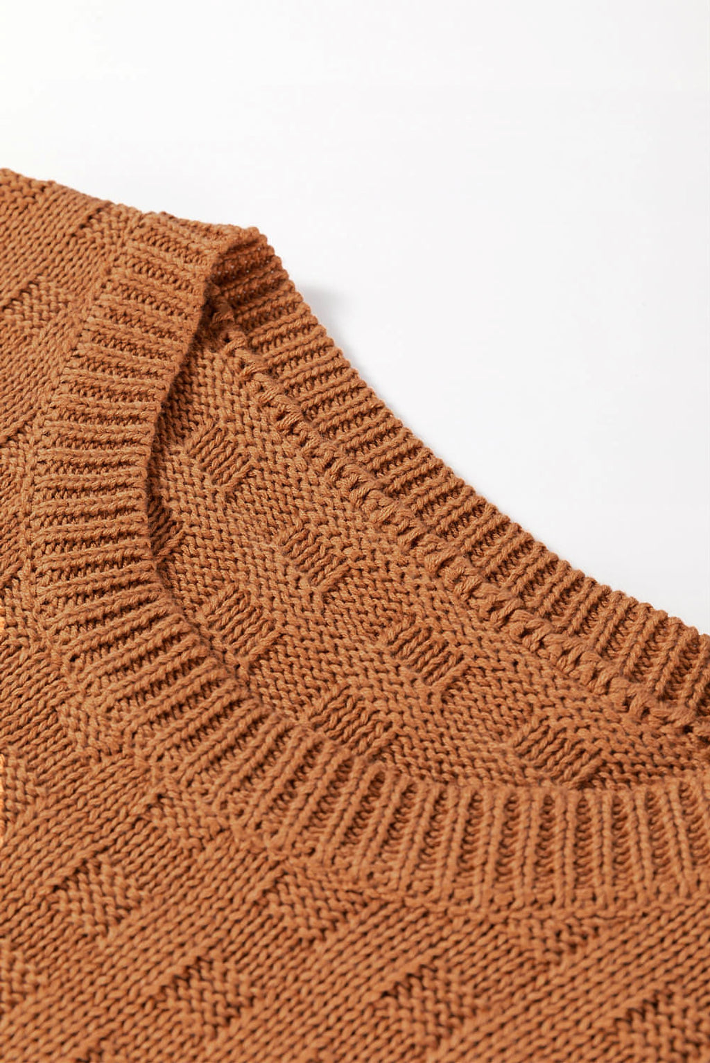 Camel Round Neck Textured Knit Sweater Vest - enhanced image 7