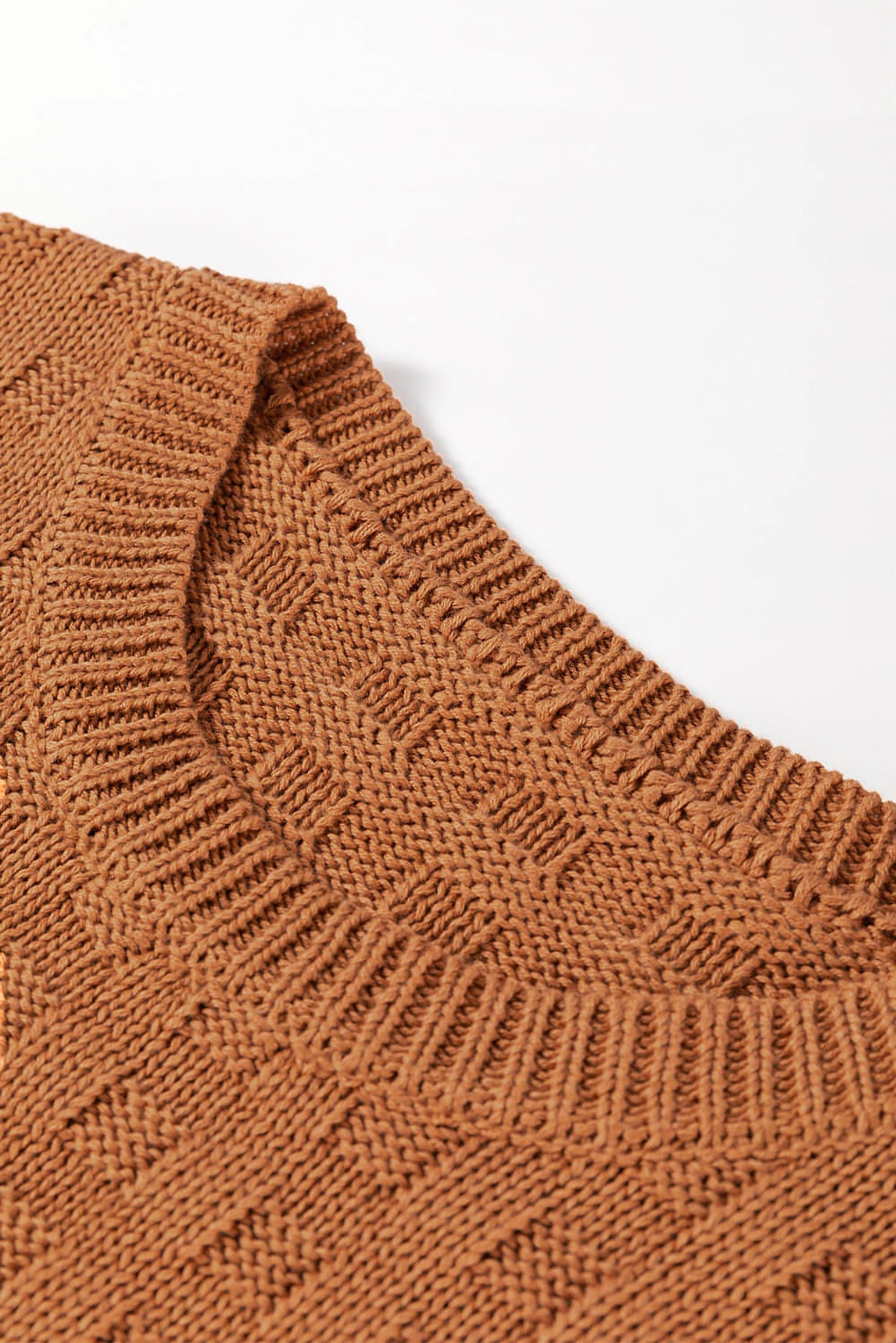 Camel Round Neck Textured Knit Sweater Vest - enhanced image 7