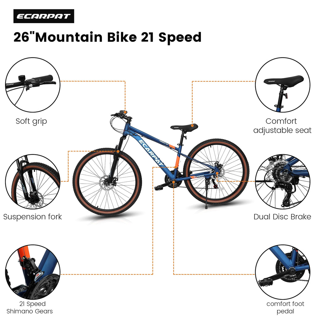 Carpat™ MTB Velocity 27 – 27.5" ALUMINIUM Mountain Bike (21-Speed, Black-Blue) - enhanced image 7