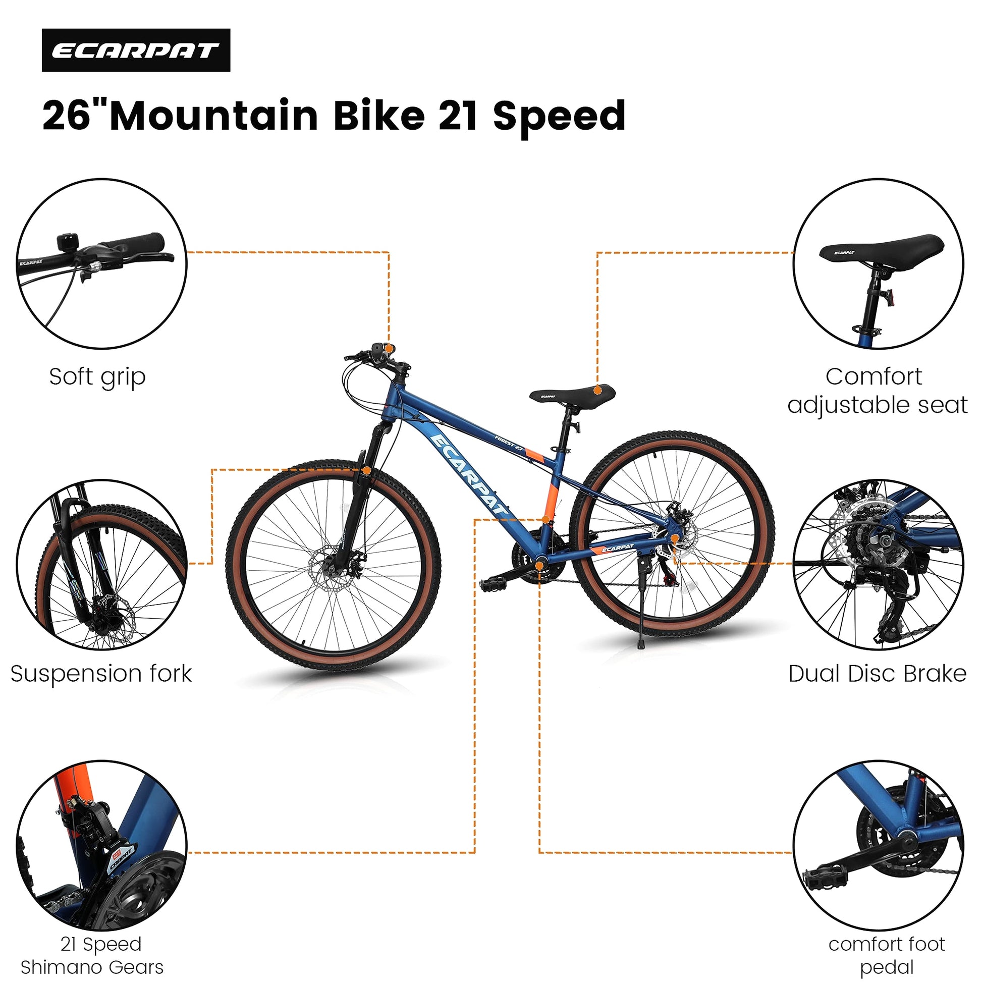 Carpat™ MTB Velocity 27 – 27.5" ALUMINIUM Mountain Bike (21-Speed, Black-Blue) - enhanced image 7