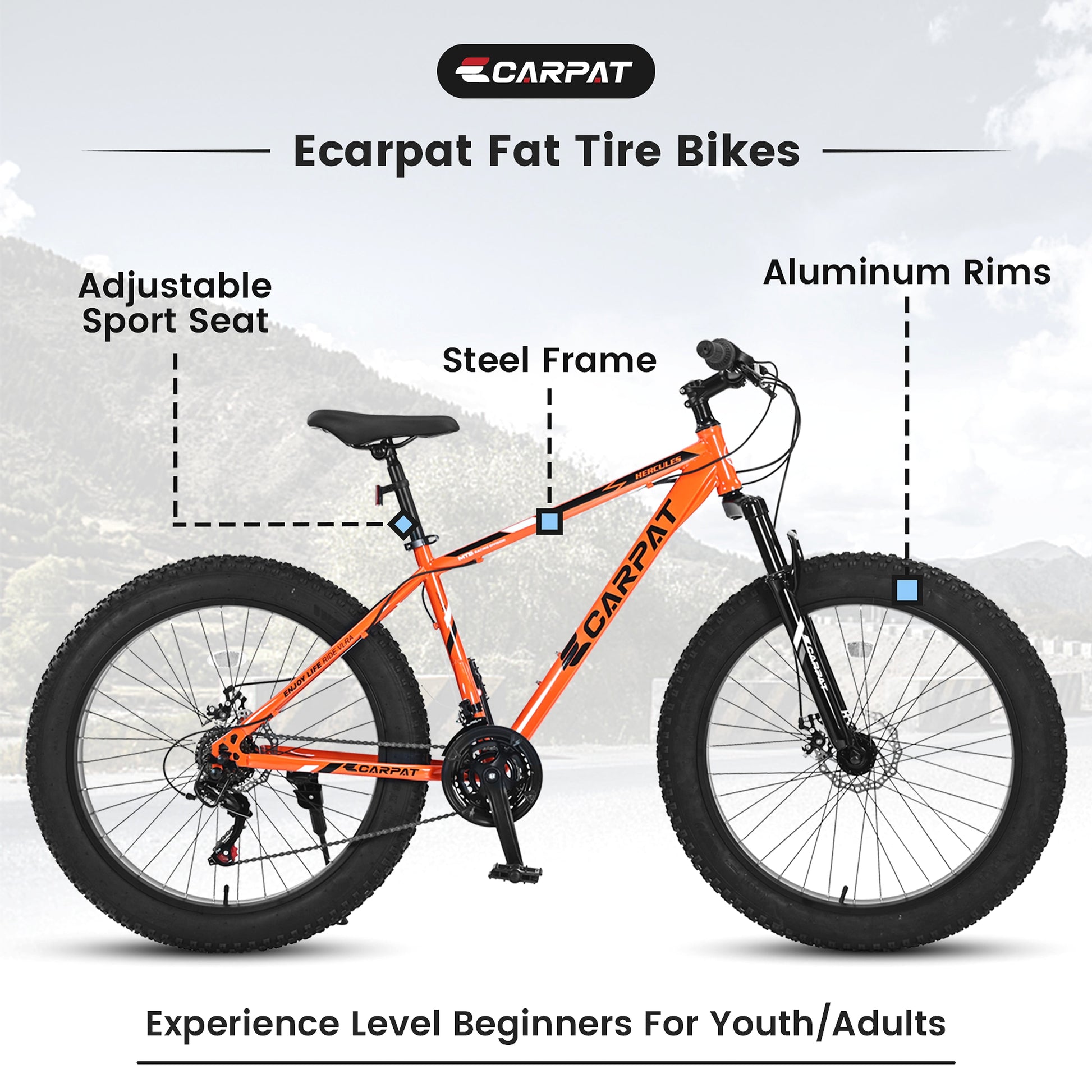 Carpat™ Ruff-Ryde – 26" Fat Tire MTB (Orange, 21-Speed, Full Suspension) - enhanced image 7