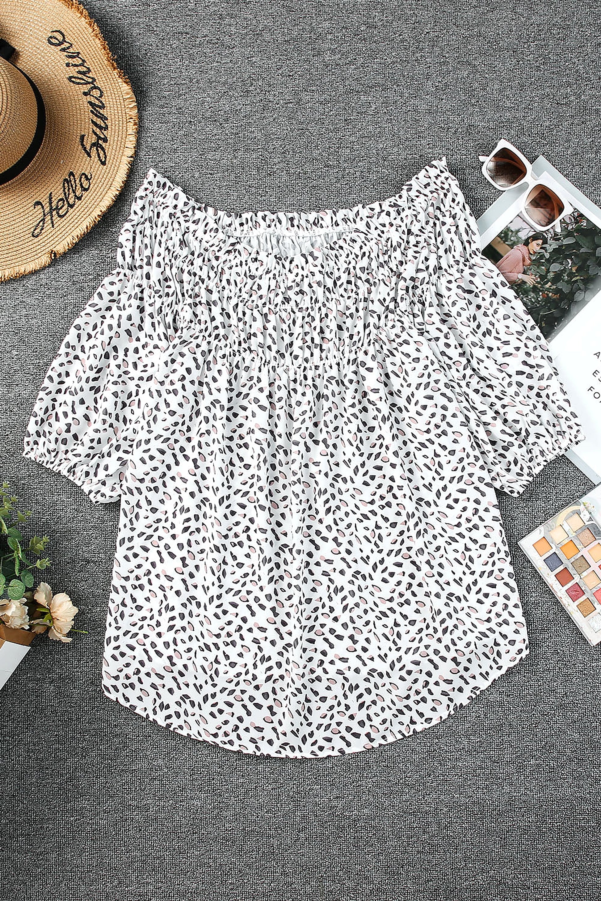 Cheetah Spotted Plus Size Off Shoulder Blouse - enhanced image 7