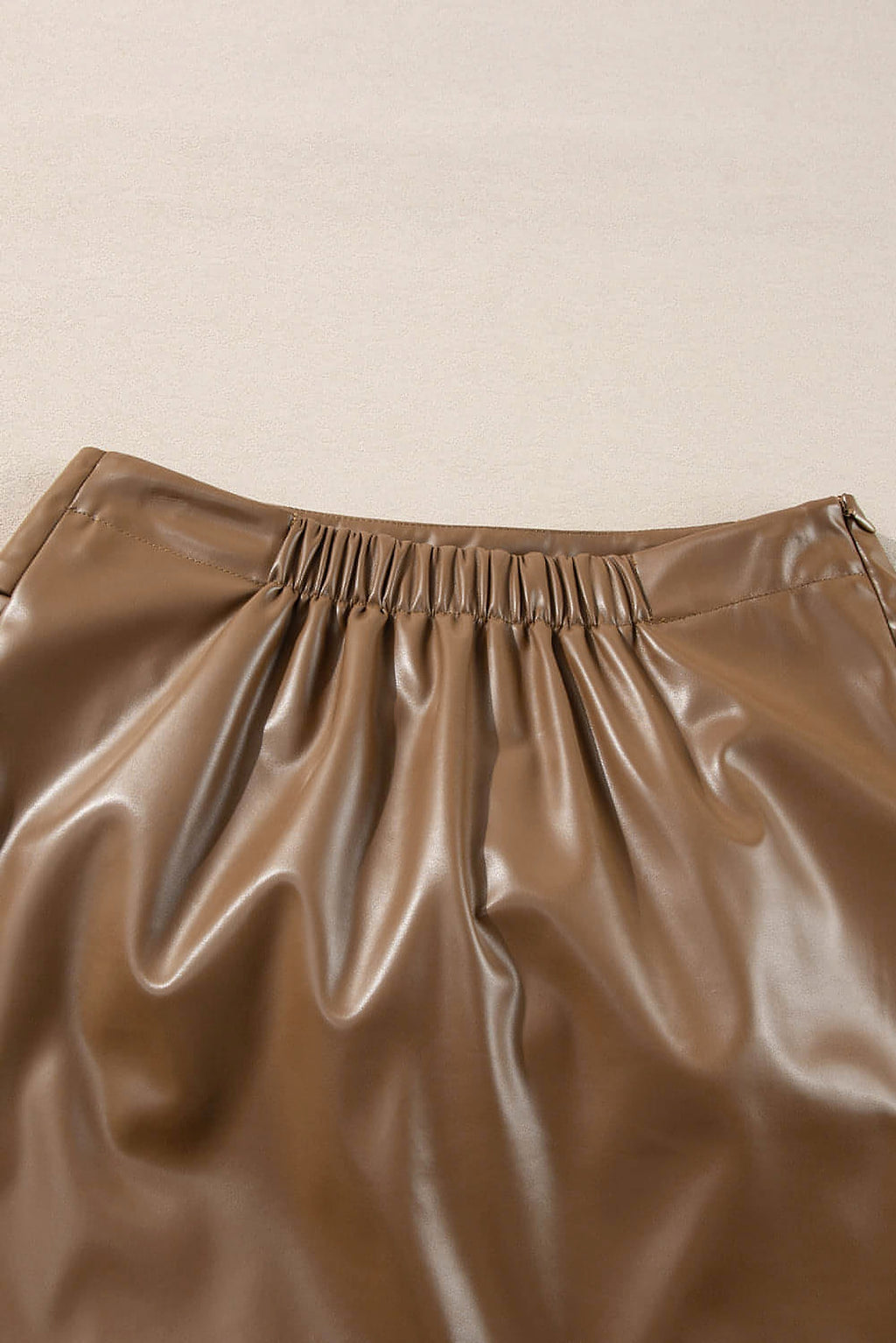 Coffee Bowknot Faux Leather Mini Skirt - enhanced image 7