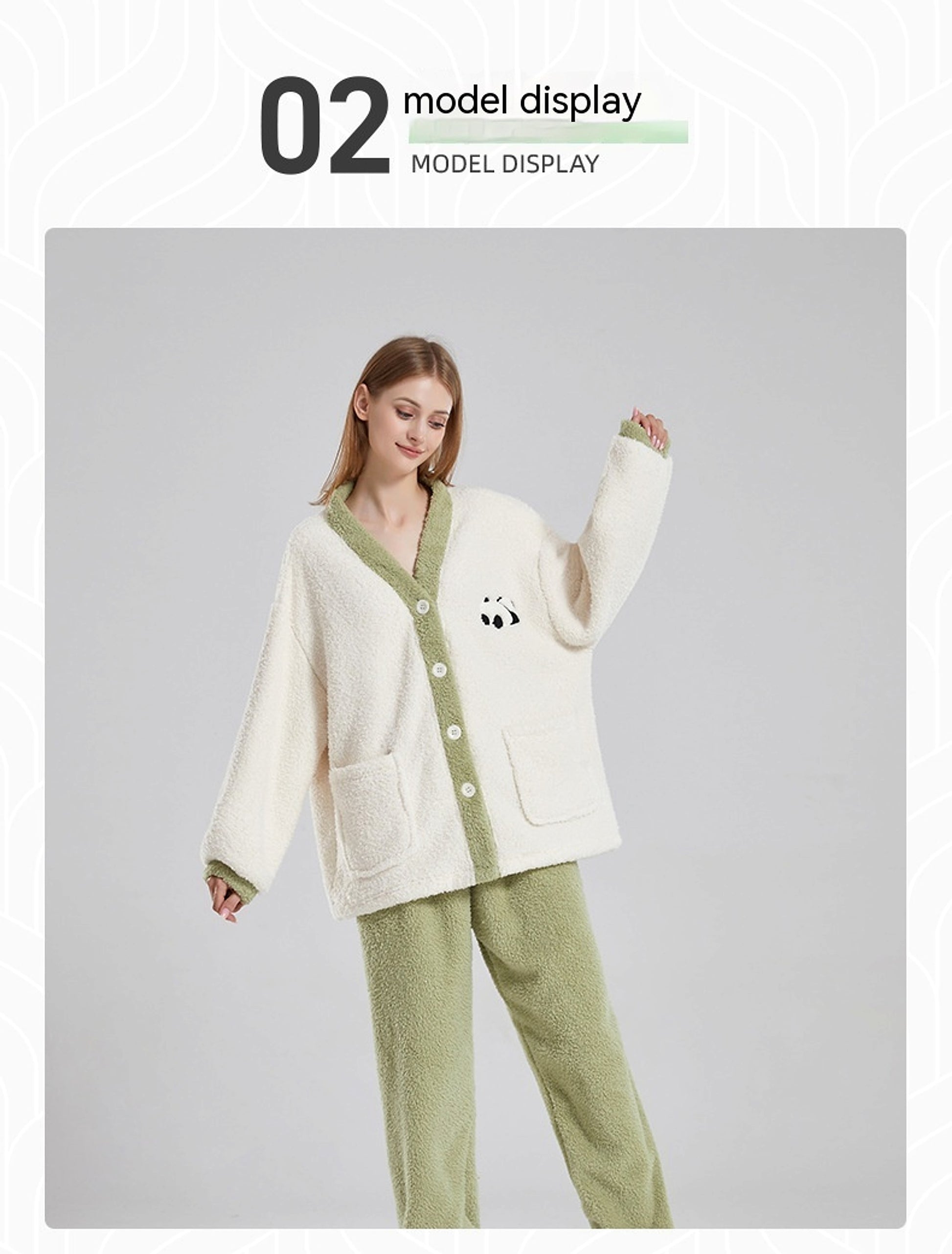 Couple Pajamas Women Winter Coral Fleece Thickened Casual Clothes Half Velvet Cartoon Panda Couple Pajamas Suit - enhanced image 7