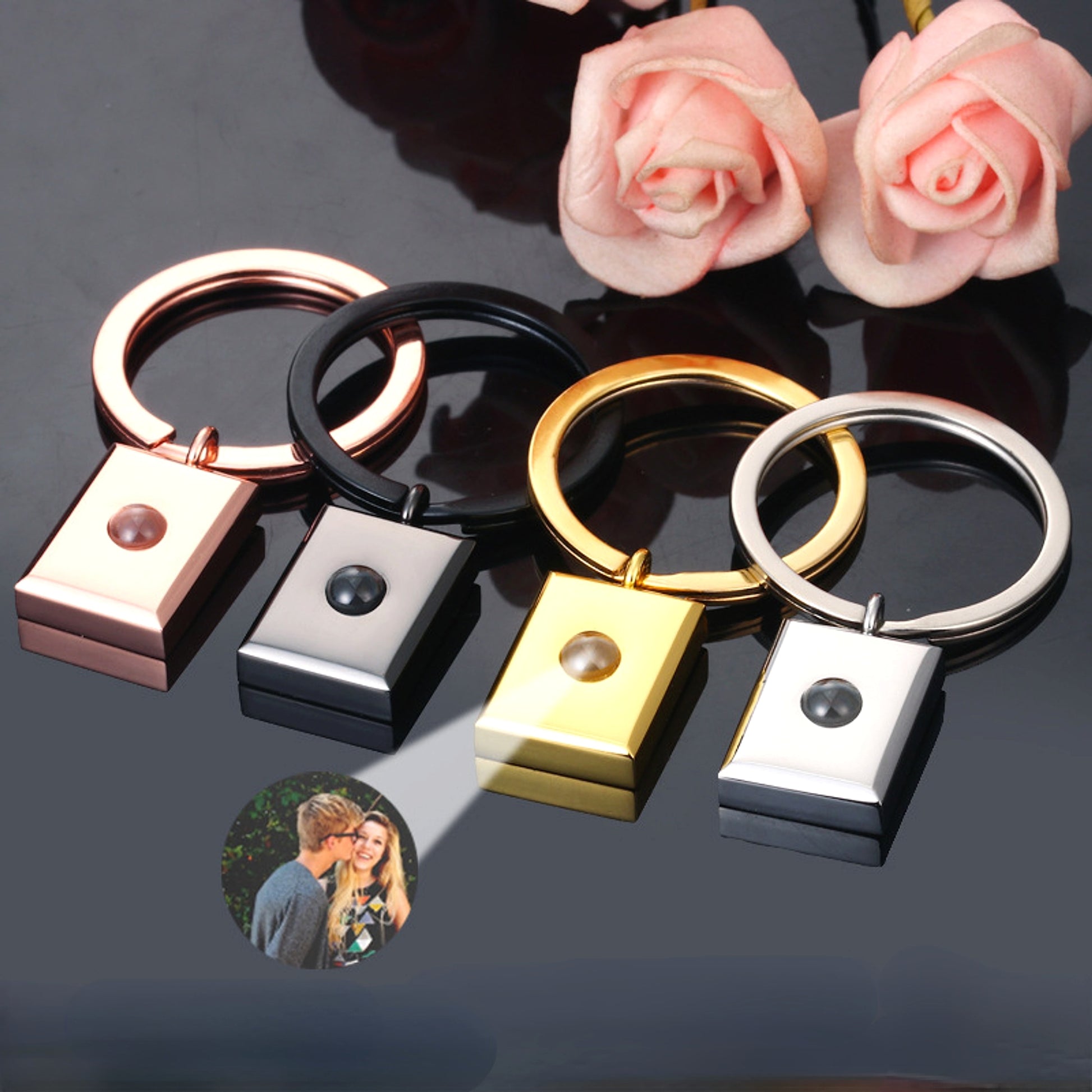 Customized Square Keychain Pendant with Bracelet & Projection Photo - enhanced image 7