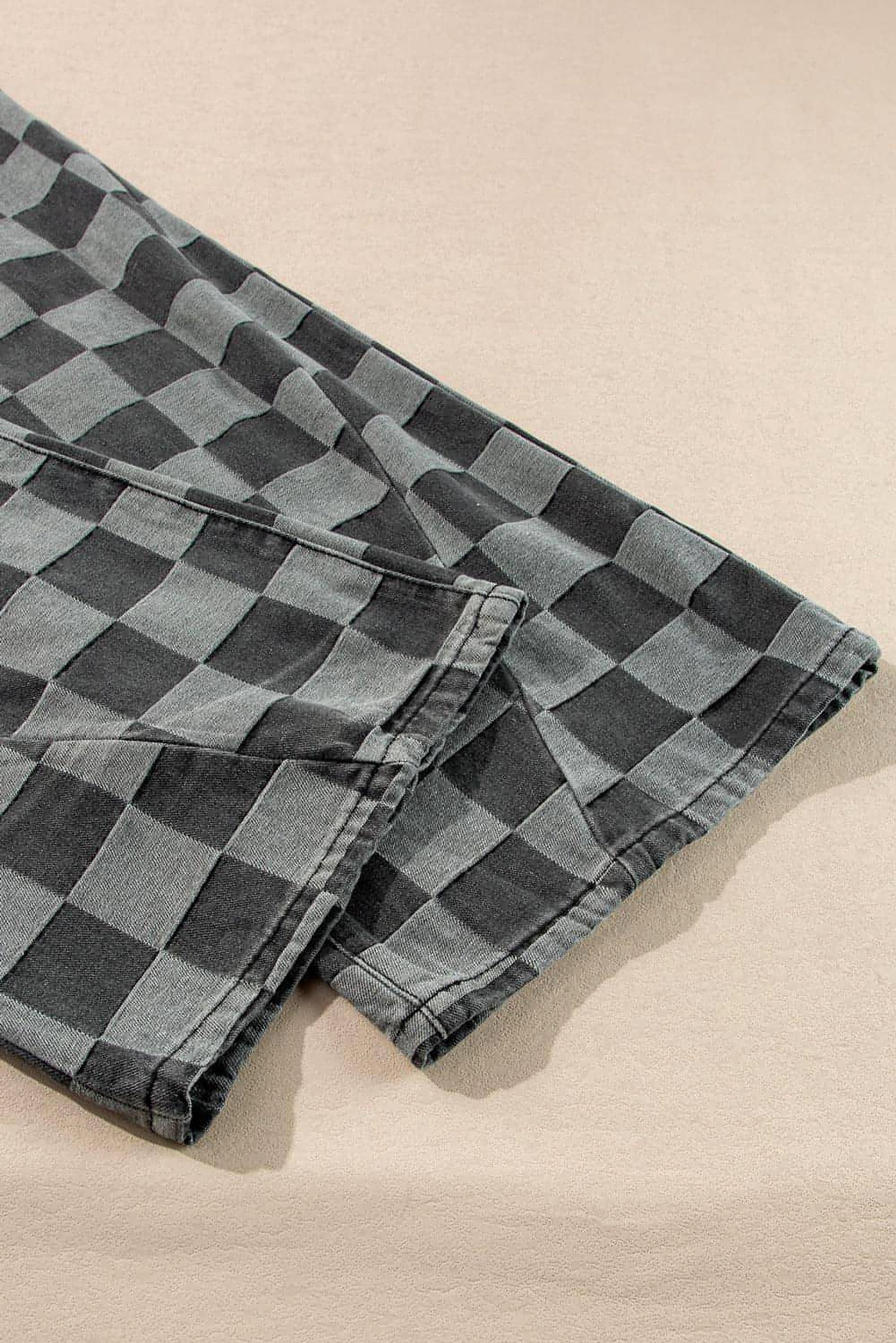 Dark Grey Checkered Denim Wide Leg Jeans - enhanced image 7