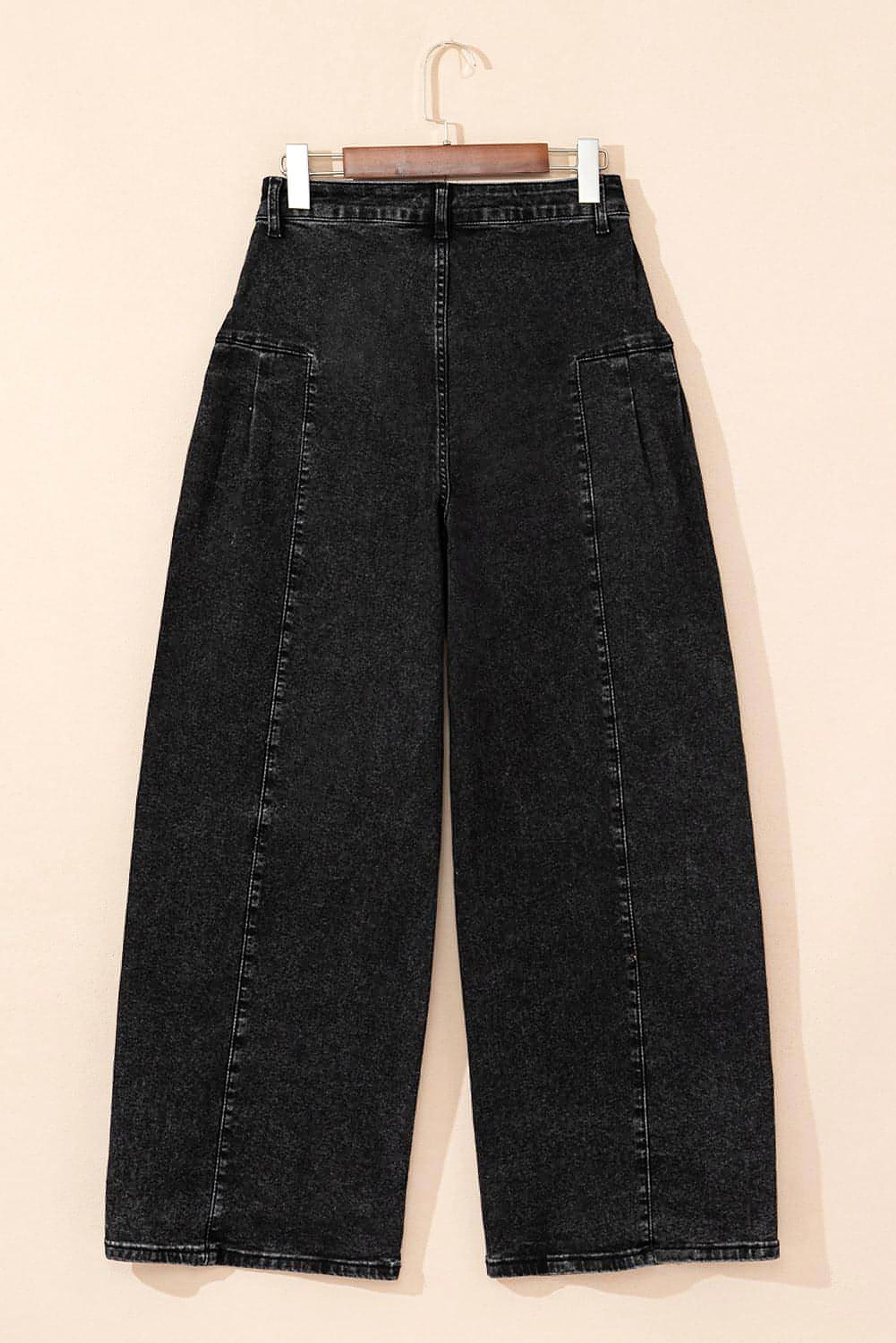 Dark Grey Pleated Wide Leg Mineral Wash Denim Pants - enhanced image 7