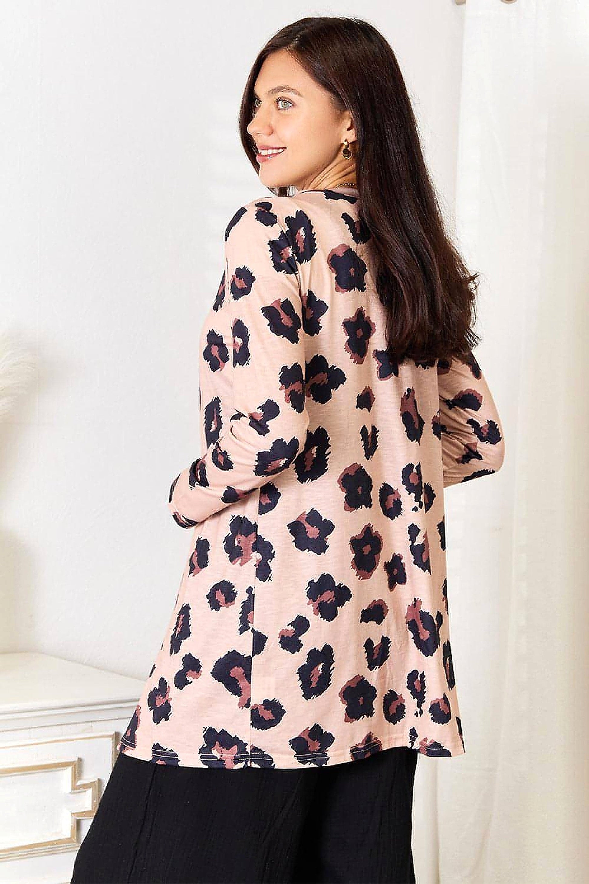 Double Take Printed Button Front Longline Cardigan - enhanced image 7