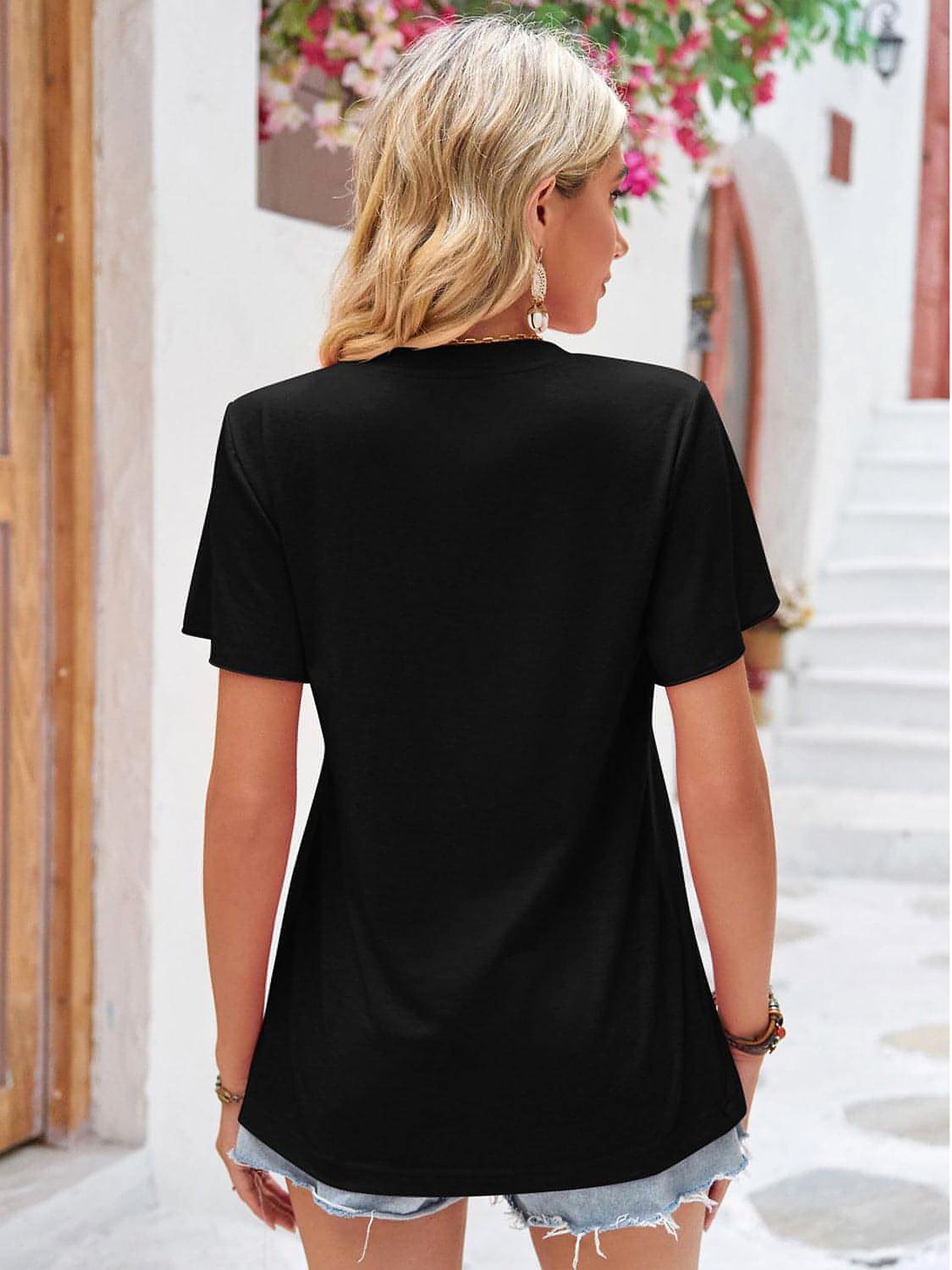 Double Take Ruched V-Neck Short Sleeve T-Shirt - enhanced image 7