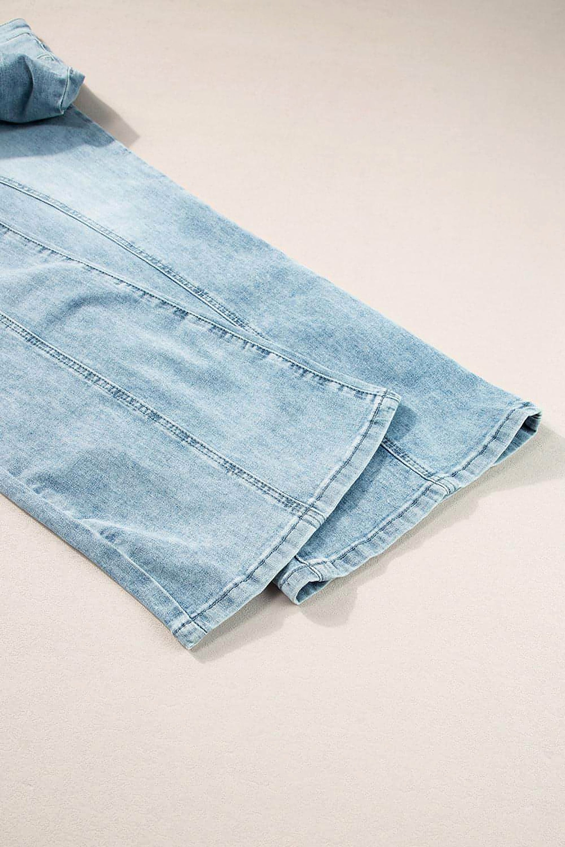 Dusk Blue Acid Wash Extra Wide Leg High Waist Long Jeans. - enhanced image 7