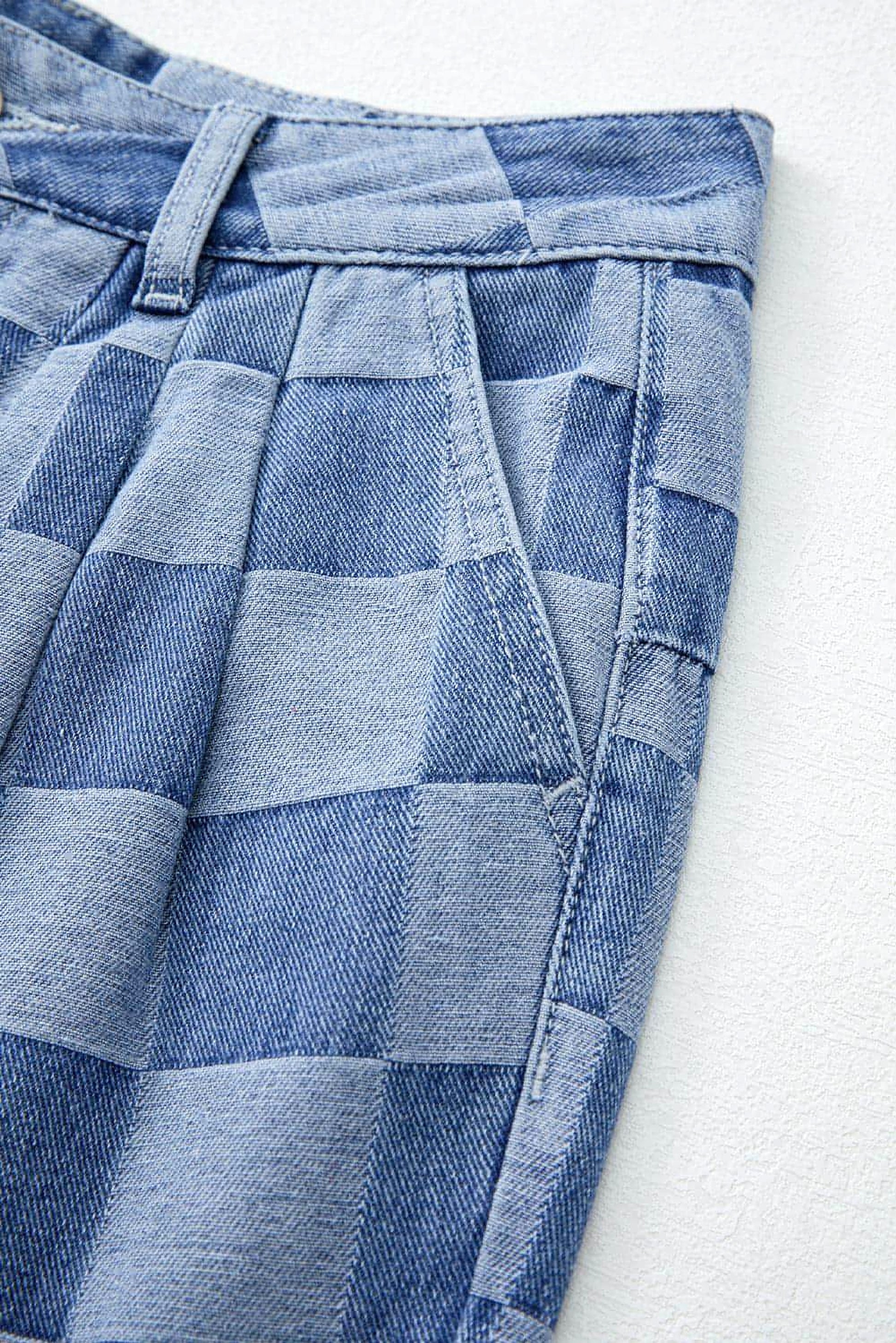 Dusk Blue Checkered Denim Wide Leg Jeans - enhanced image 7